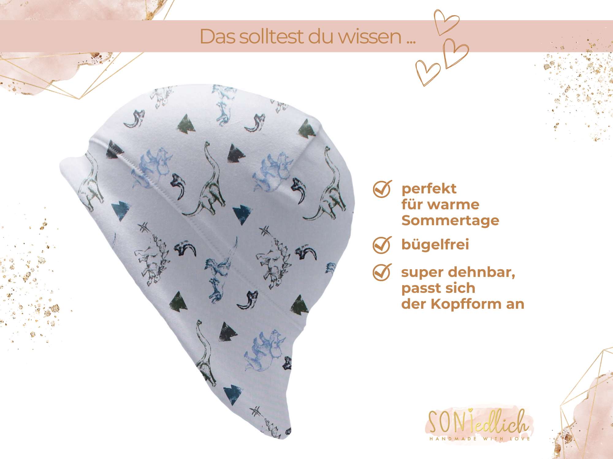 Sonnenhut für Babys und Kinder „Dinos hellgrau“ Beschreibung