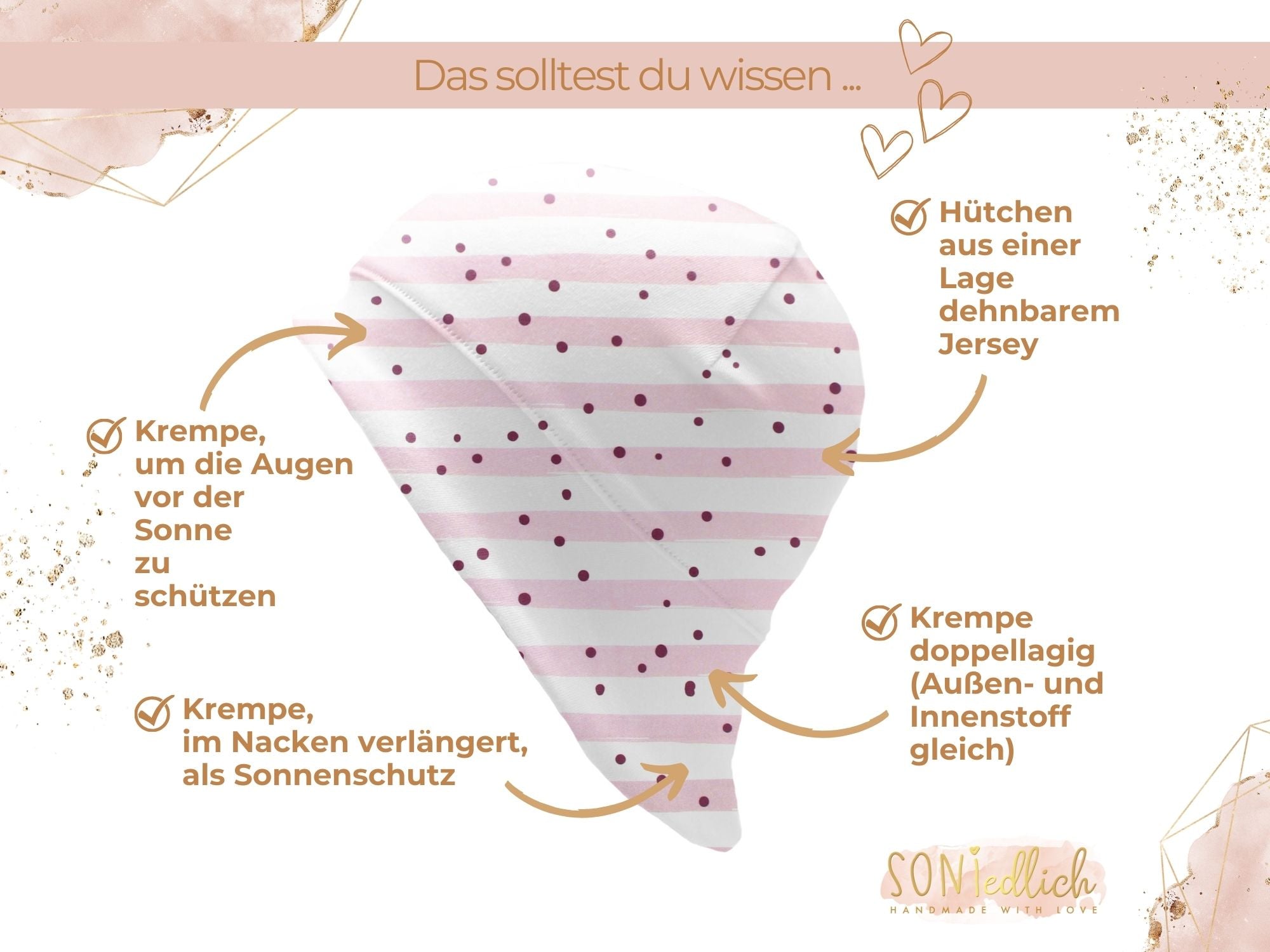 Sonnenhut für Babys und Kinder „dotties and stripes" Details