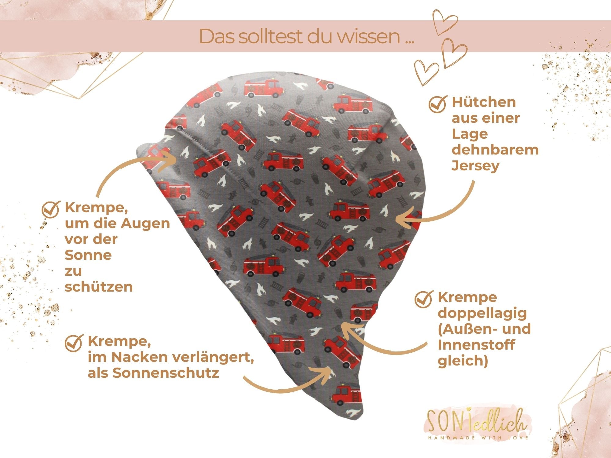 Sonnenhut für Babys und Kinder „Drehleiter grau“ Details