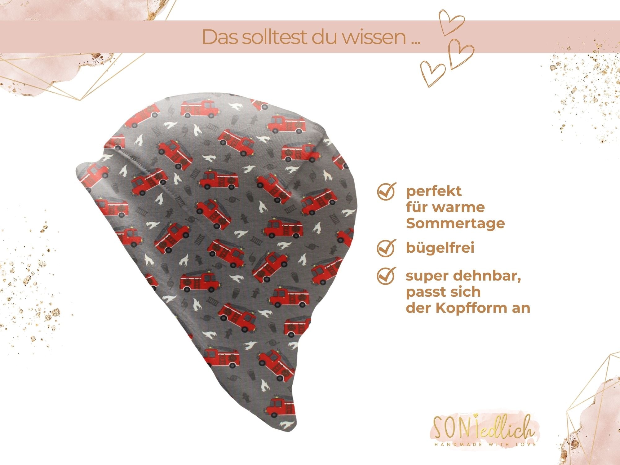 Sonnenhut für Babys und Kinder „Drehleiter grau“ Beschreibung