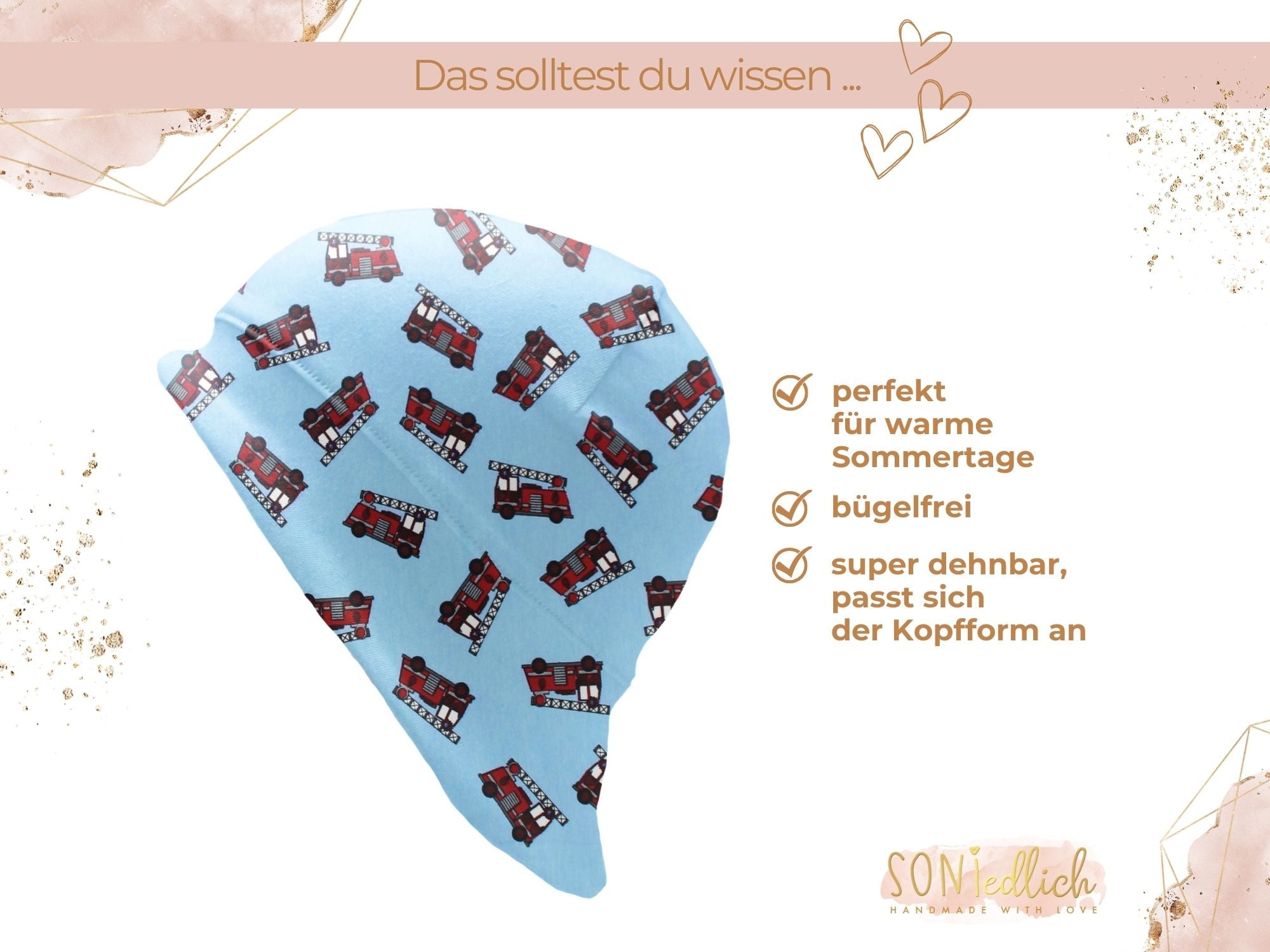 Sonnenhut für Babys und Kinder „Drehleiter hellblau“ Beschreibung