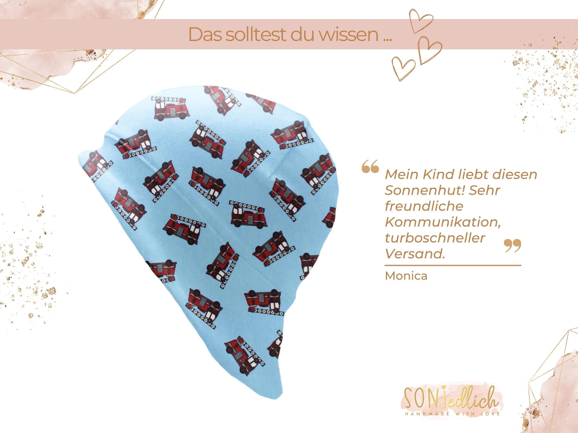 Sonnenhut für Babys und Kinder „Drehleiter hellblau“ Bewertung