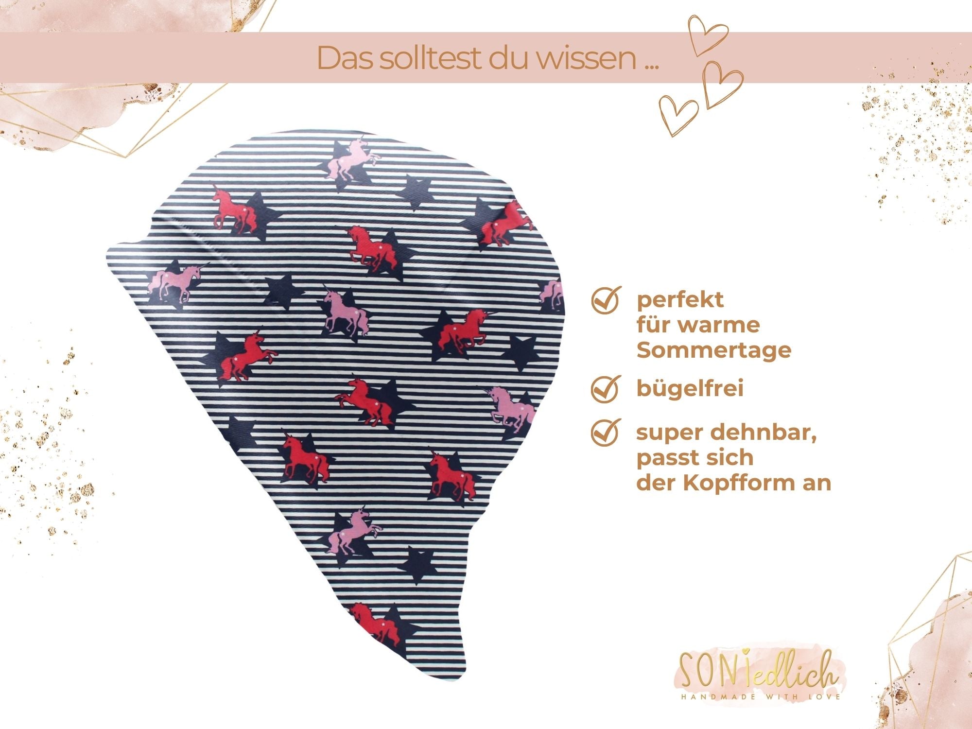 Sonnenhut für Babys und Kinder „Einhorn Streifen“ Beschreibung
