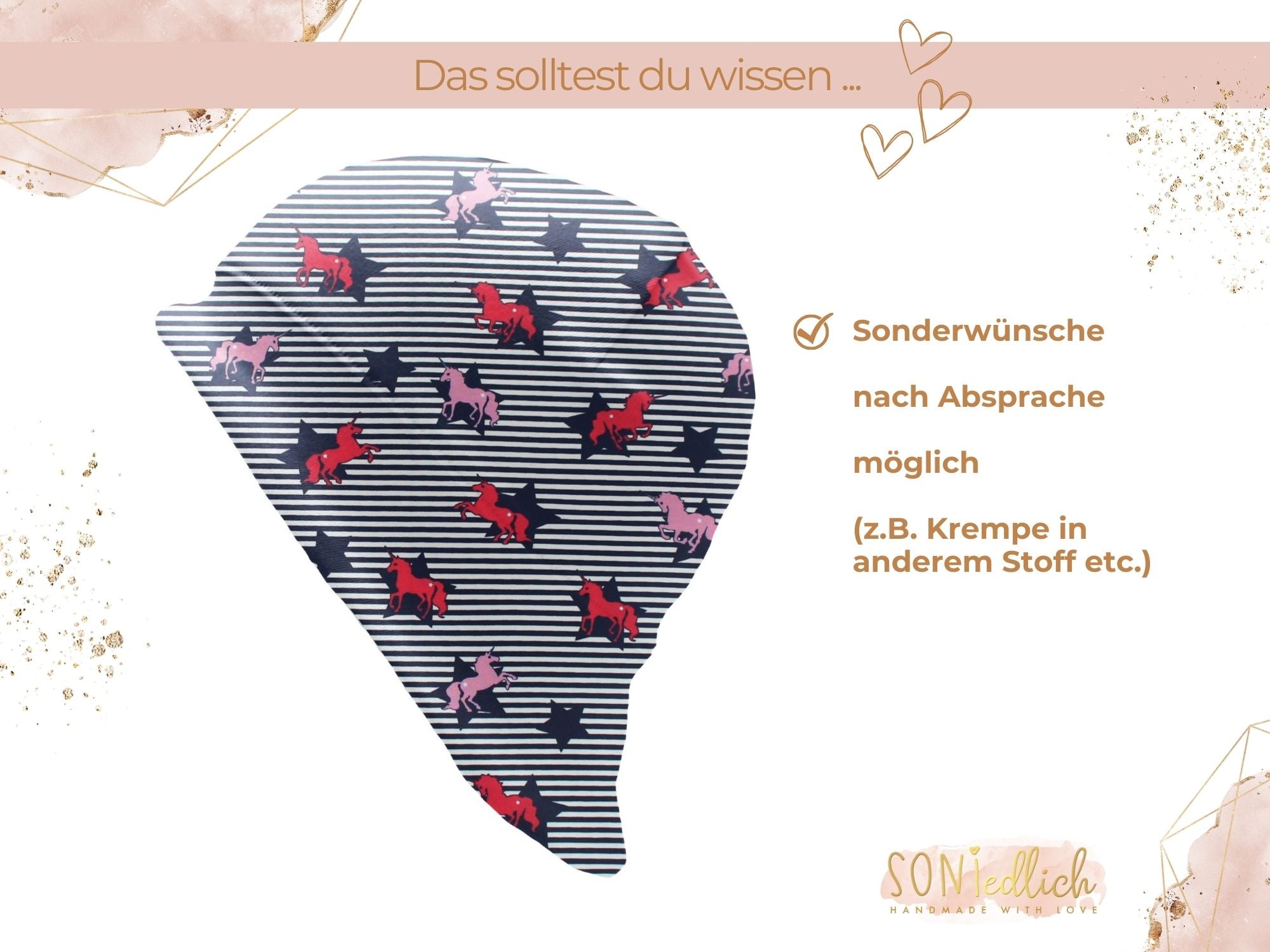 Sonnenhut für Babys und Kinder „Einhorn Streifen“ Sonderwünsche