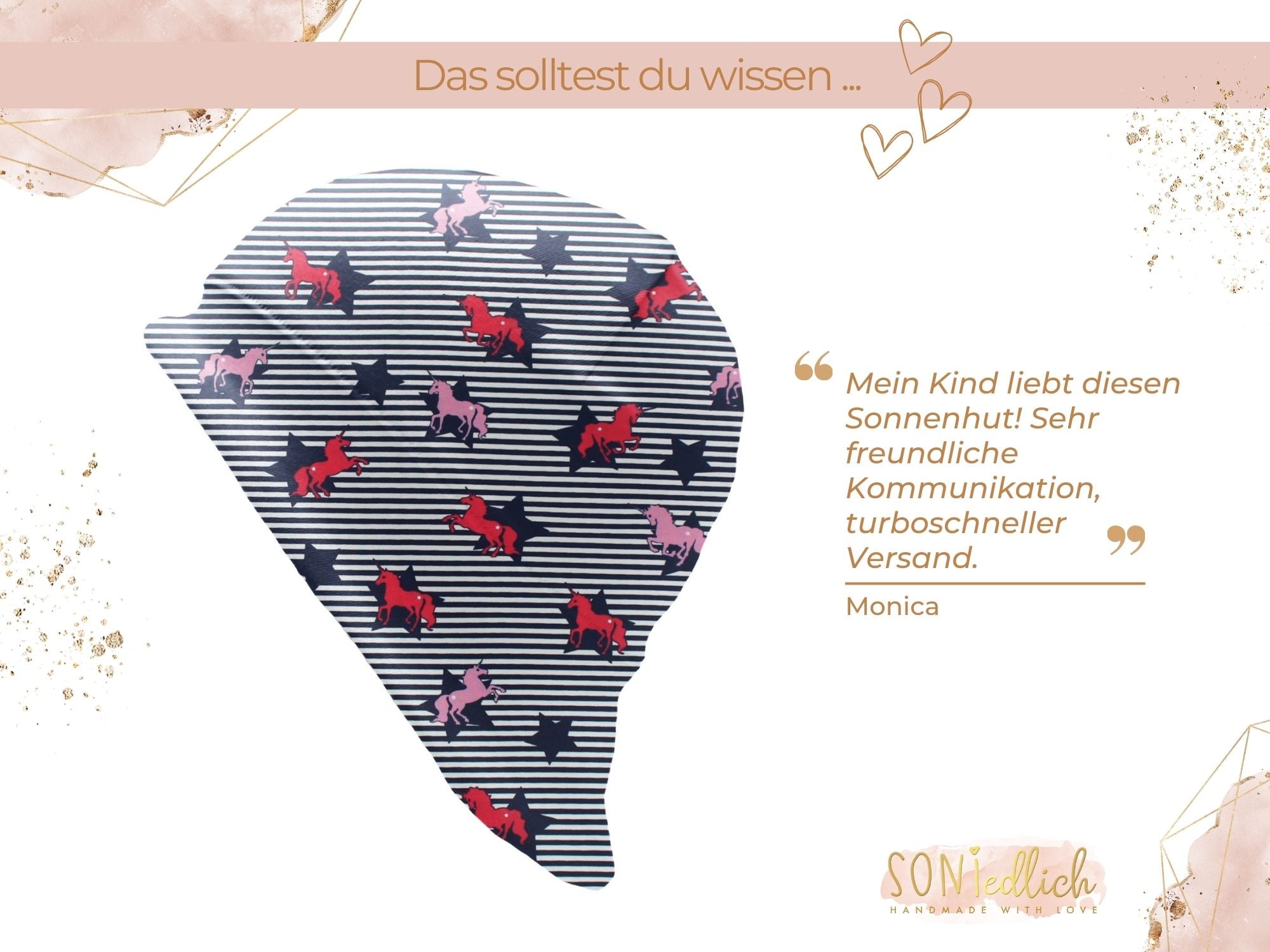 Sonnenhut für Babys und Kinder „Einhorn Streifen“ Bewertung
