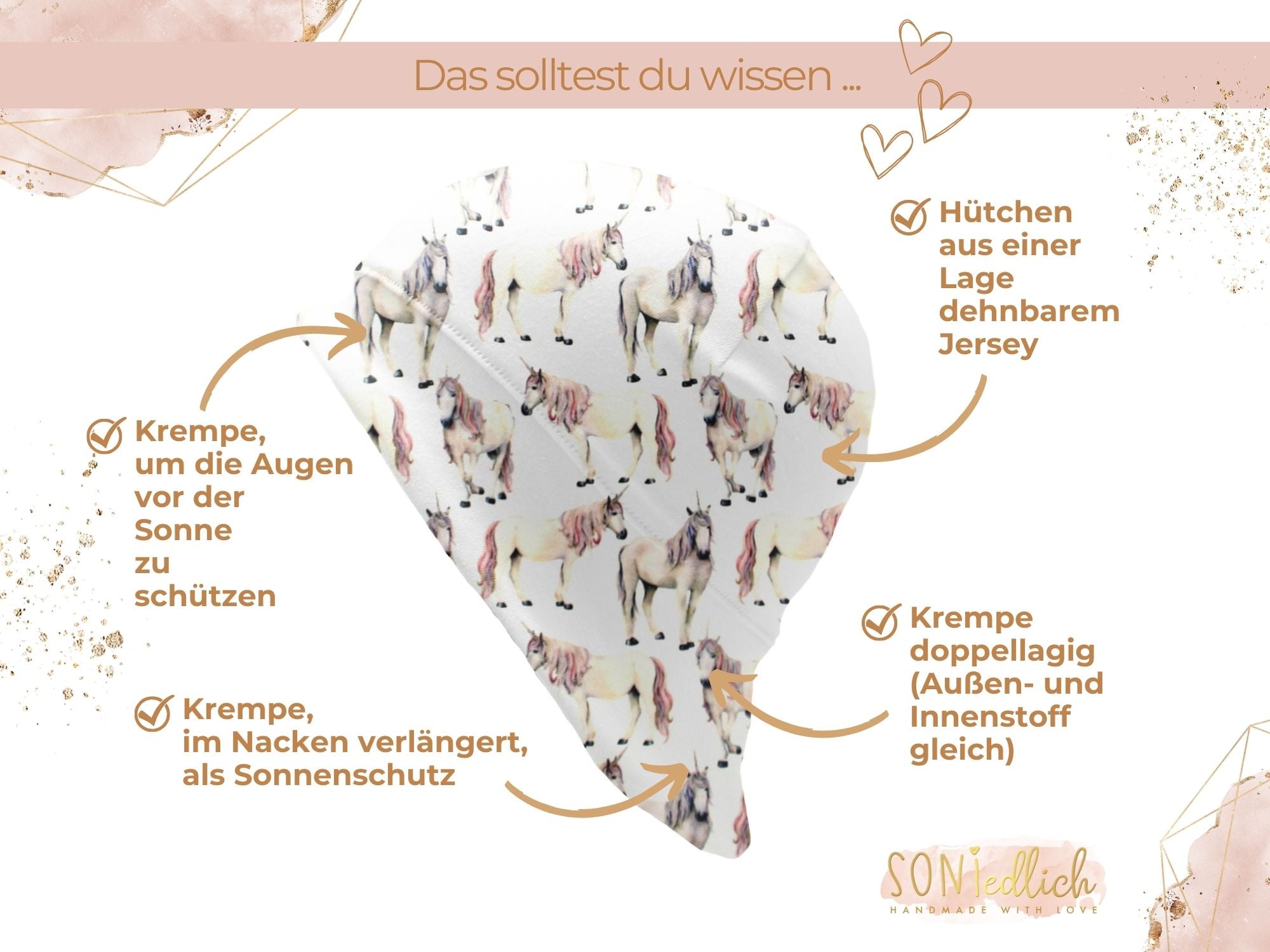 Sonnenhut für Babys und Kinder „Einhorn“ Details