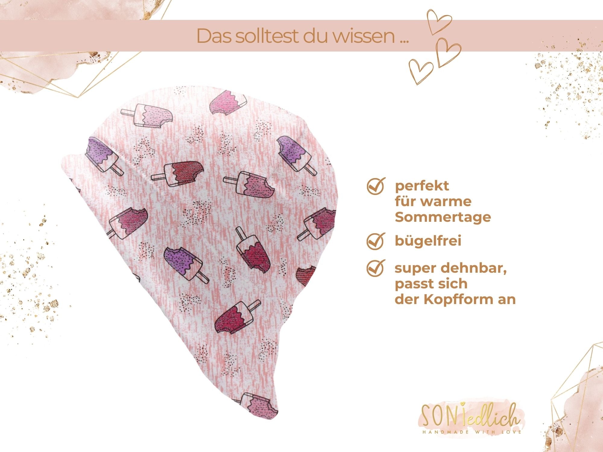 Sonnenhut für Babys und Kinder „Eis am Stiel glitzer“ Beschreibung