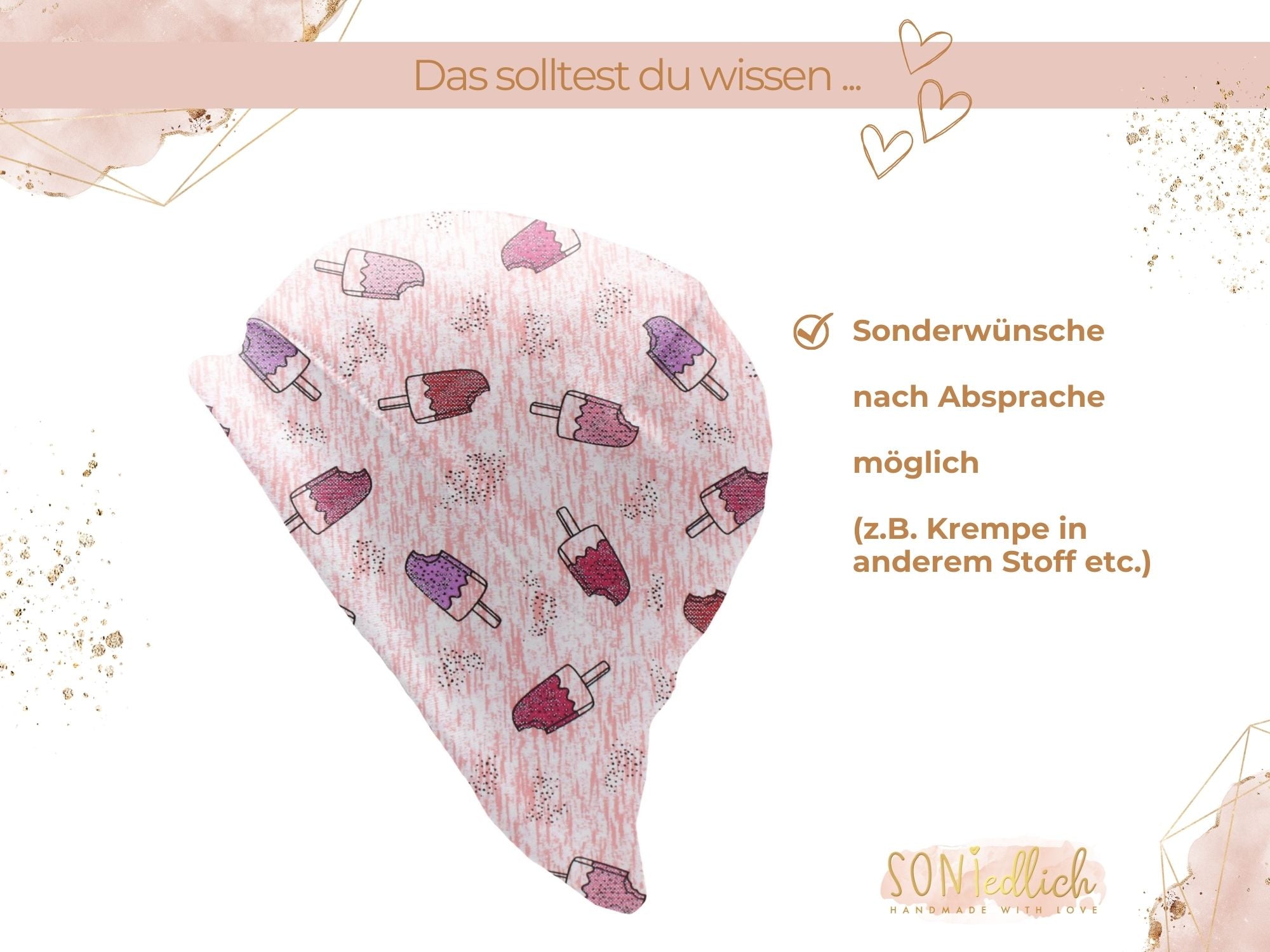 Sonnenhut für Babys und Kinder „Eis am Stiel glitzer“ Sonderwünsche