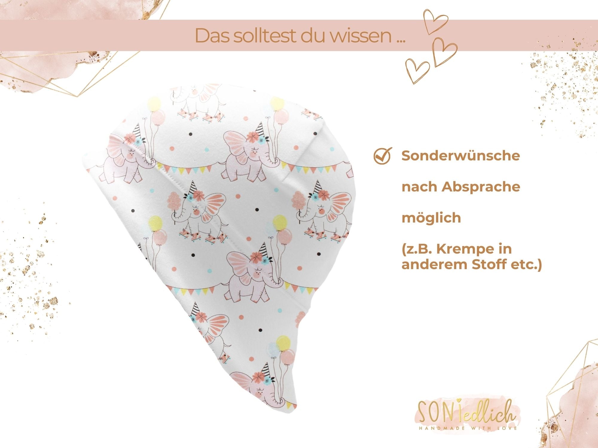 Sonnenhut für Babys und Kinder „Elefanten Geburtstag“ Sonderwünsche