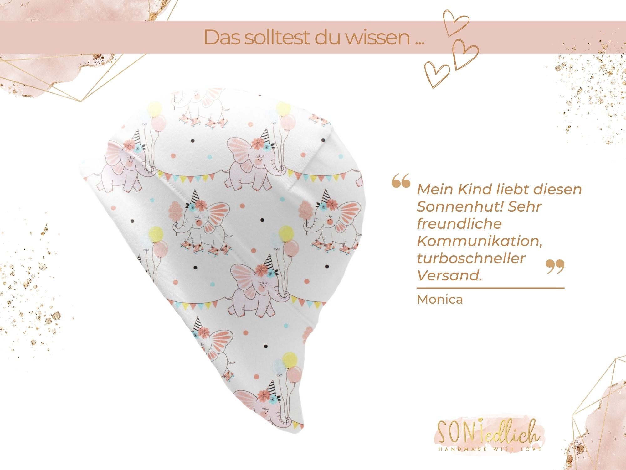 Sonnenhut für Babys und Kinder „Elefanten Geburtstag“ Bewertung