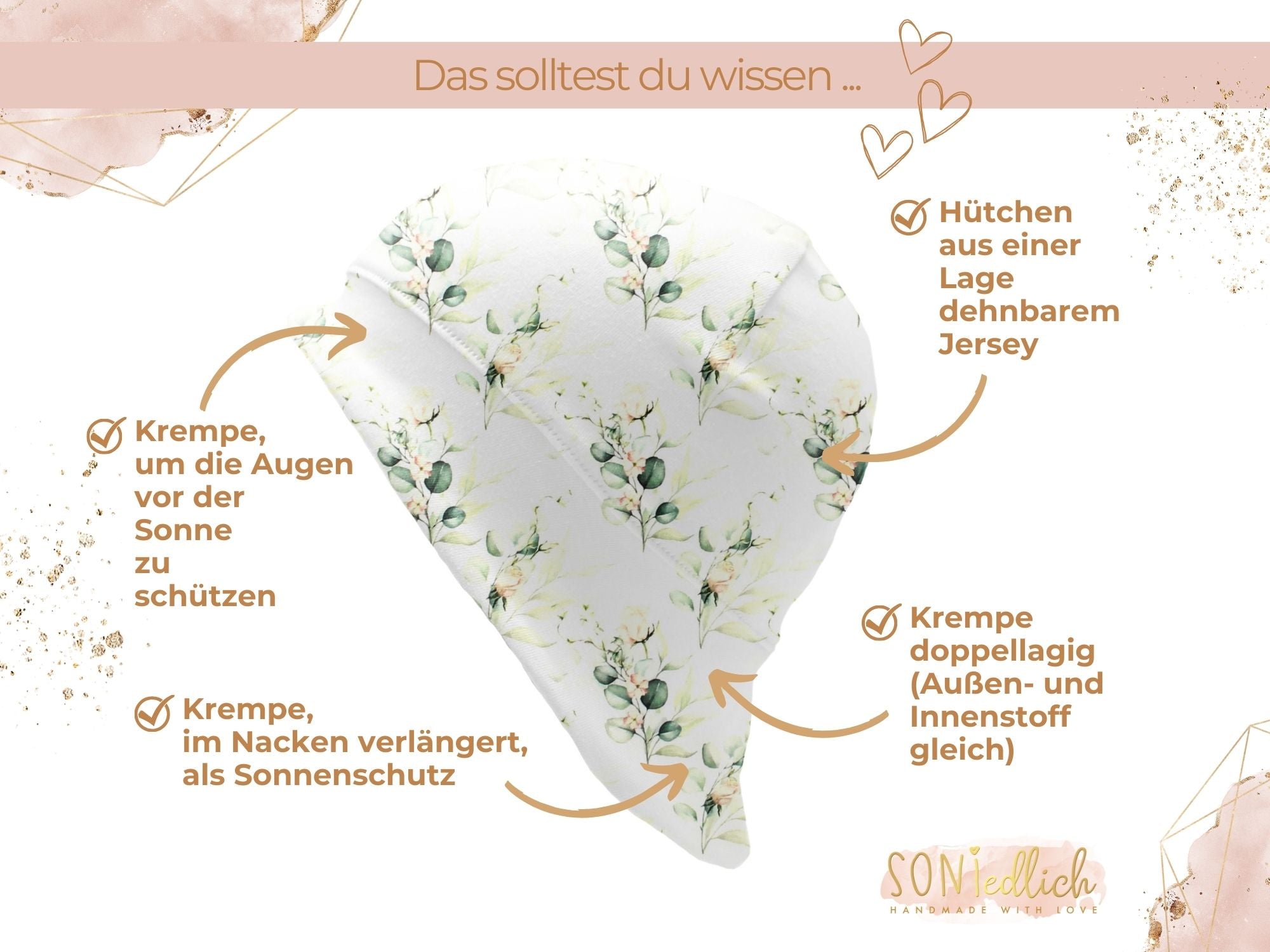 Sonnenhut für Babys und Kinder „Eukalyptus“ Details
