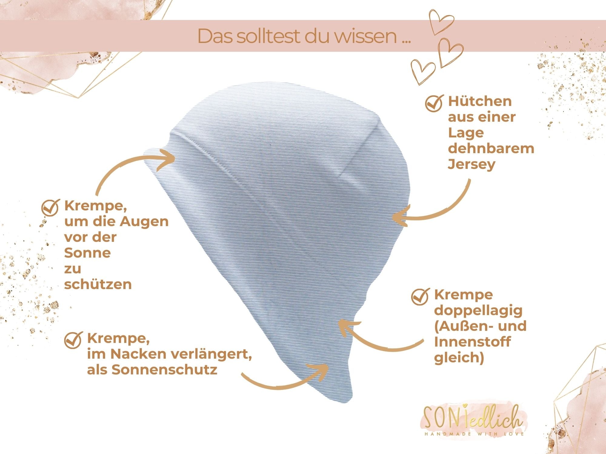 Sonnenhut für Babys und Kinder „feine Streifen“ Details