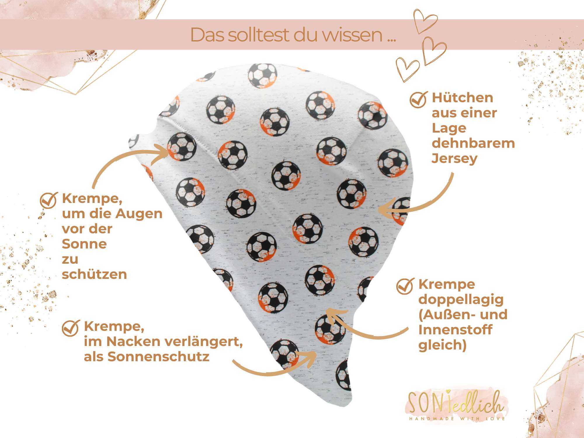 Sonnenhut für Babys und Kinder „Fußball“ Details