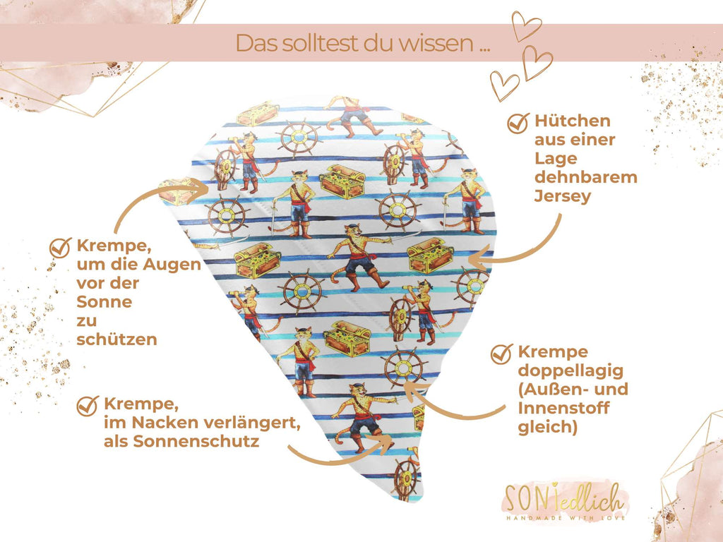 Sonnenhut für Babys und Kinder „gestiefelter Kater“ Details