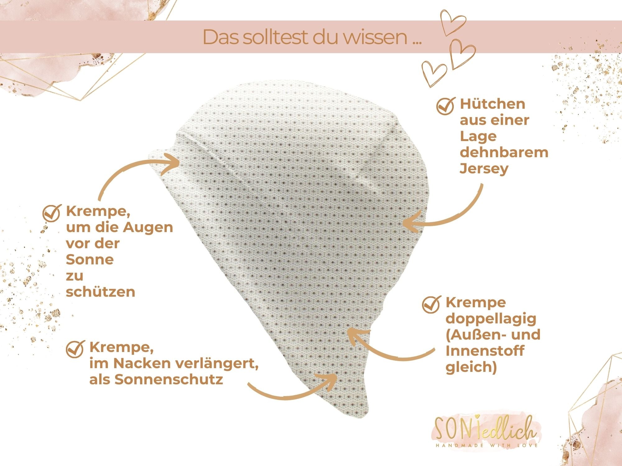 Sonnenhut für Babys und Kinder „golden geometrics“ Details