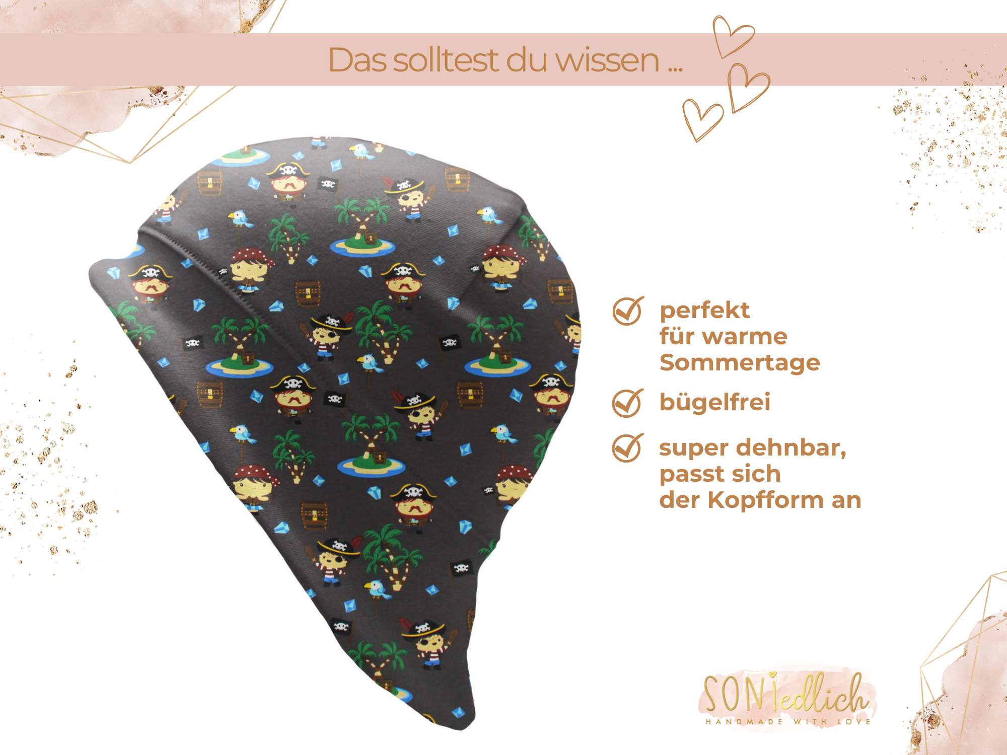 Sonnenhut für Babys und Kinder „Inselpiraten dunkelbraun“ Beschreibung
