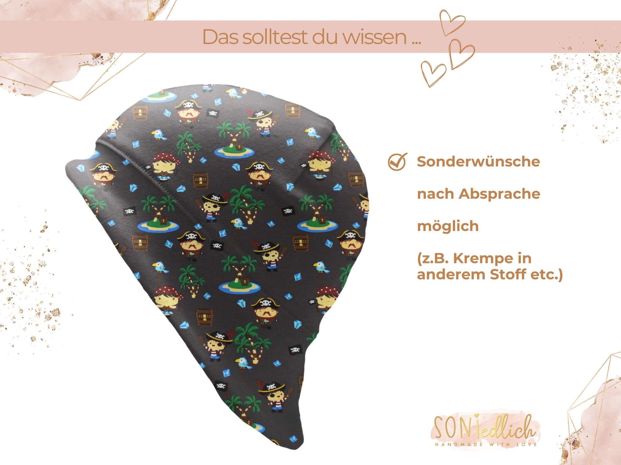 Sonnenhut für Babys und Kinder „Inselpiraten dunkelbraun“ Sonderwünsche