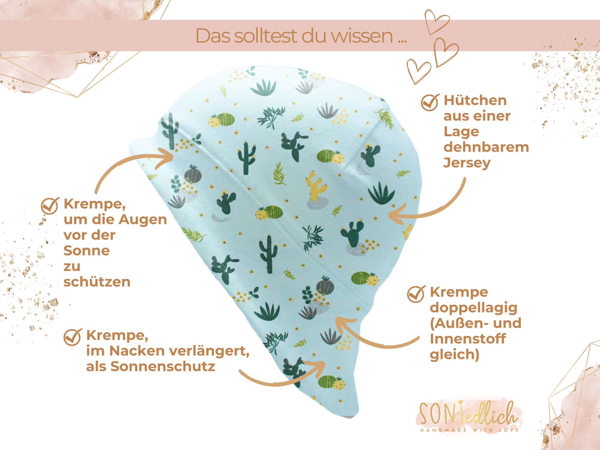 Sonnenhut für Babys und Kinder „Kaktus“ Details