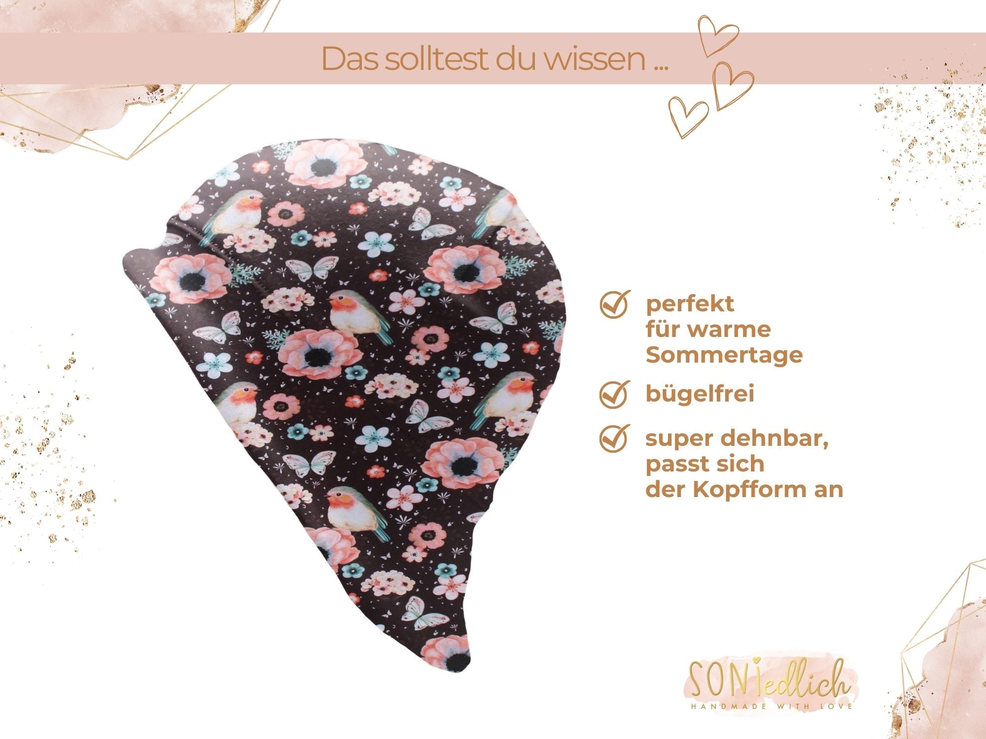 Sonnenhut für Babys und Kinder „little birds, cherry“ Beschreibung