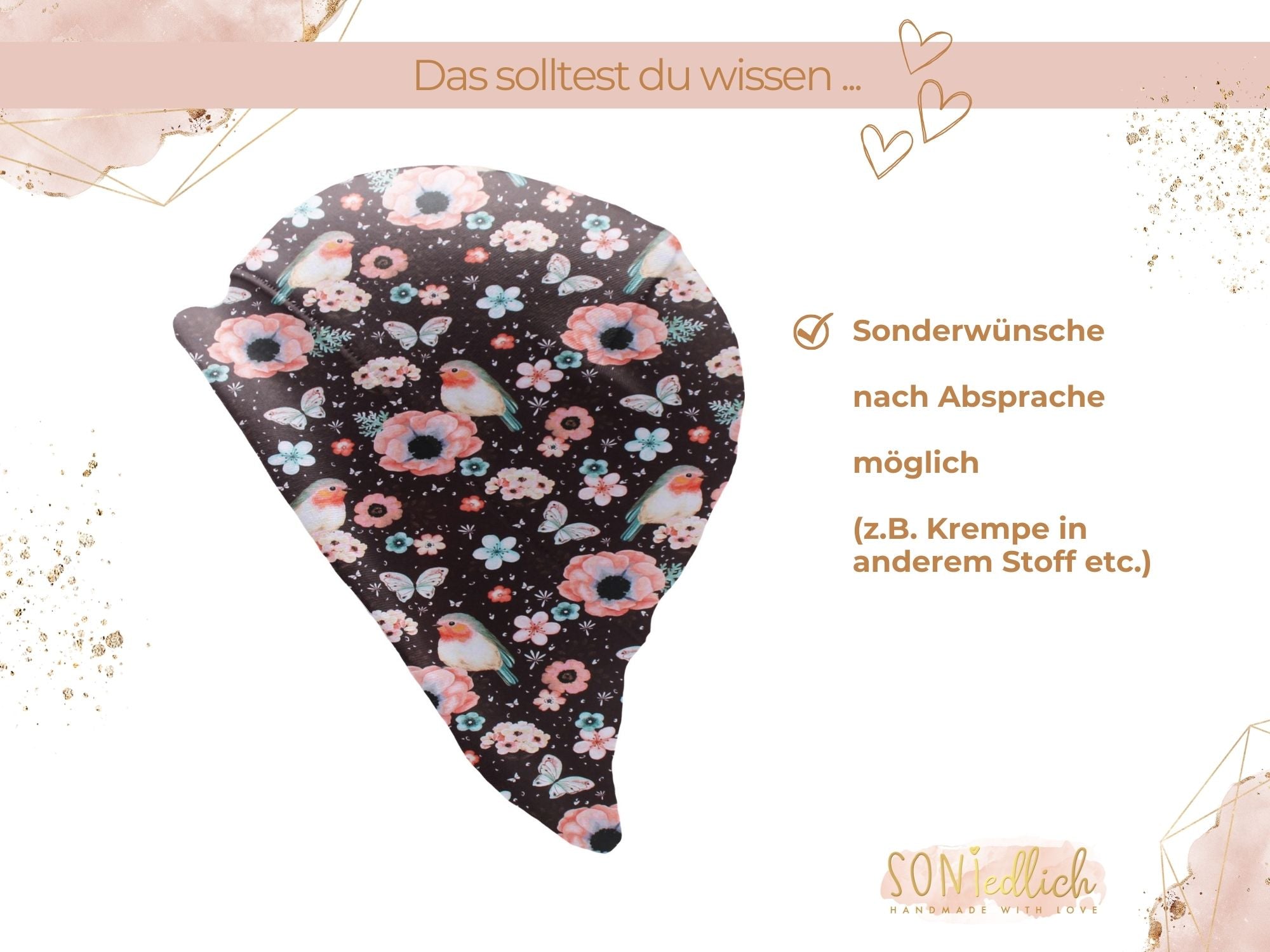 Sonnenhut für Babys und Kinder „little birds, cherry“ Sonderwünsche