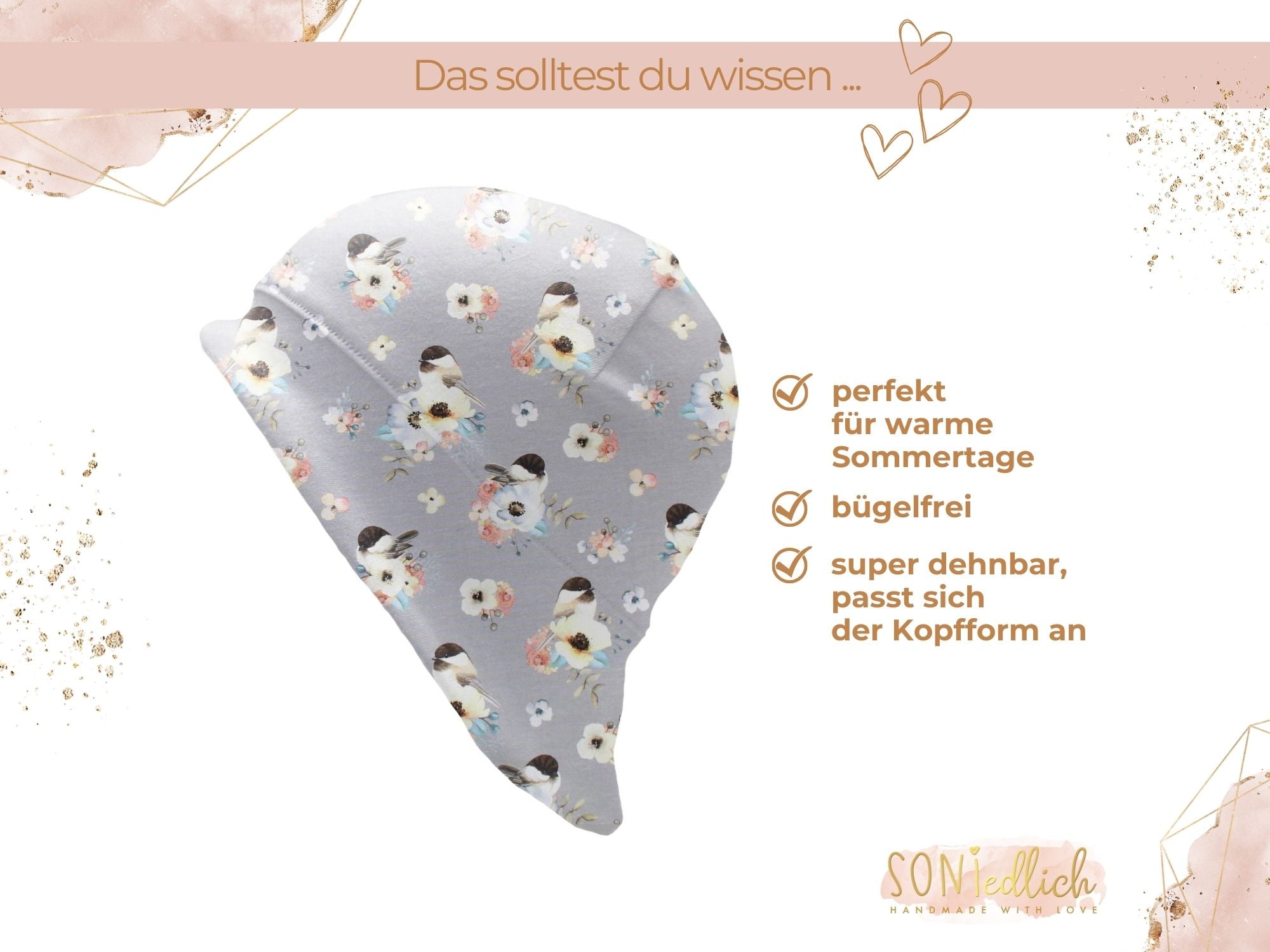 Sonnenhut für Babys und Kinder „little birds, grau“ Beschreibung