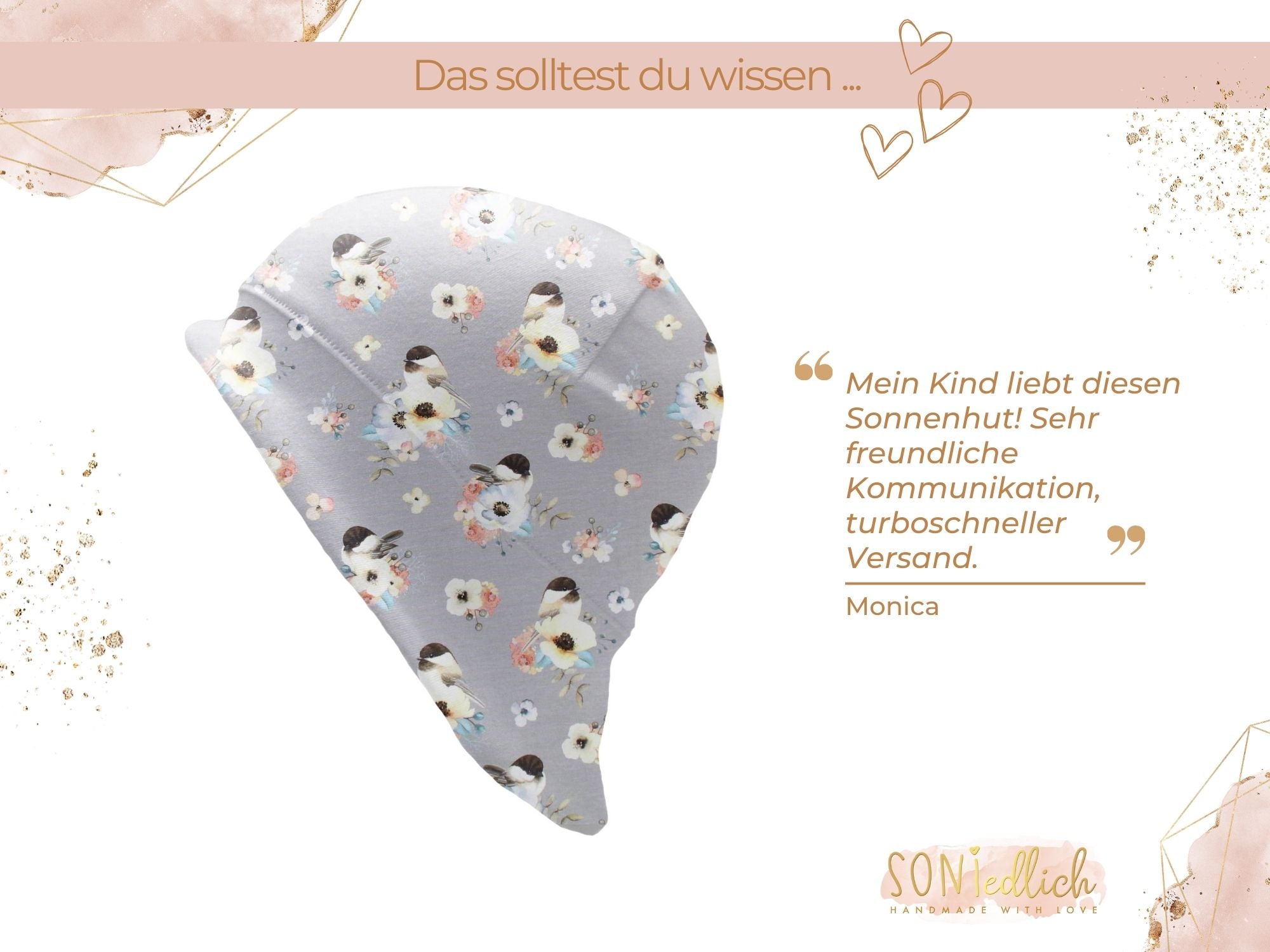 Sonnenhut für Babys und Kinder „little birds, grau“ Bewertung