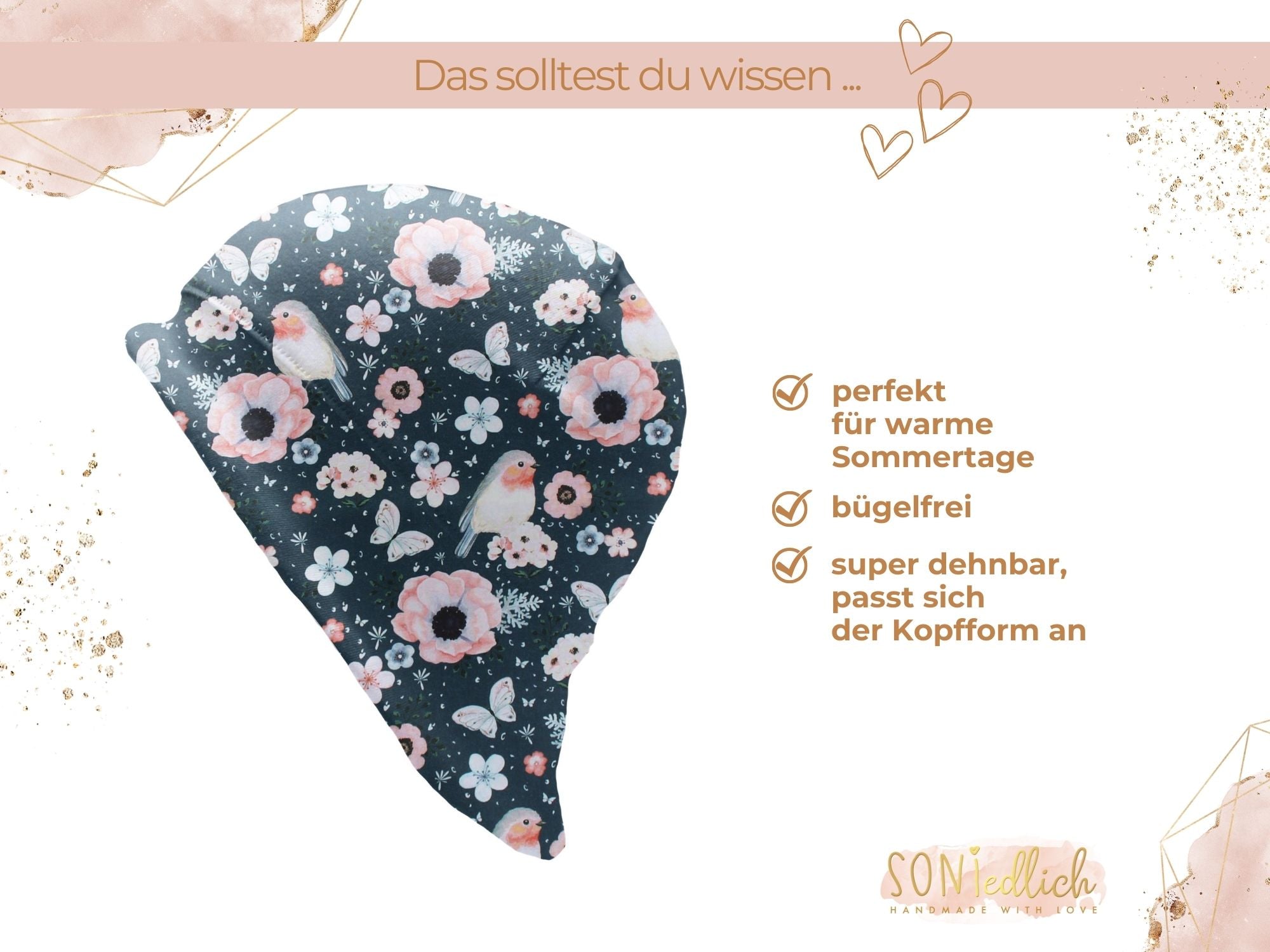 Sonnenhut für Babys und Kinder „little birds, petrol“ Beschreibung