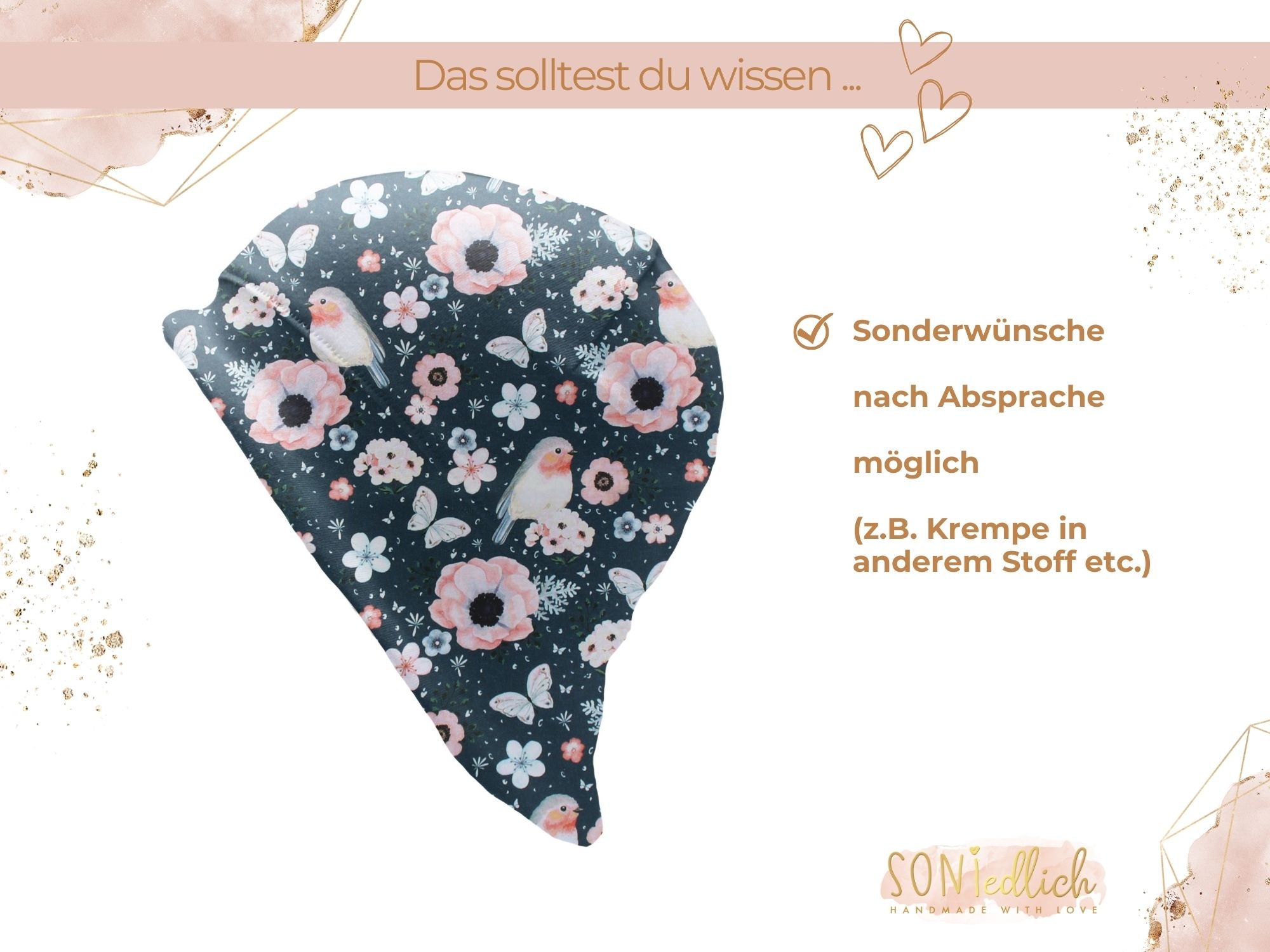 Sonnenhut für Babys und Kinder „little birds, petrol“ Sonderwünsche