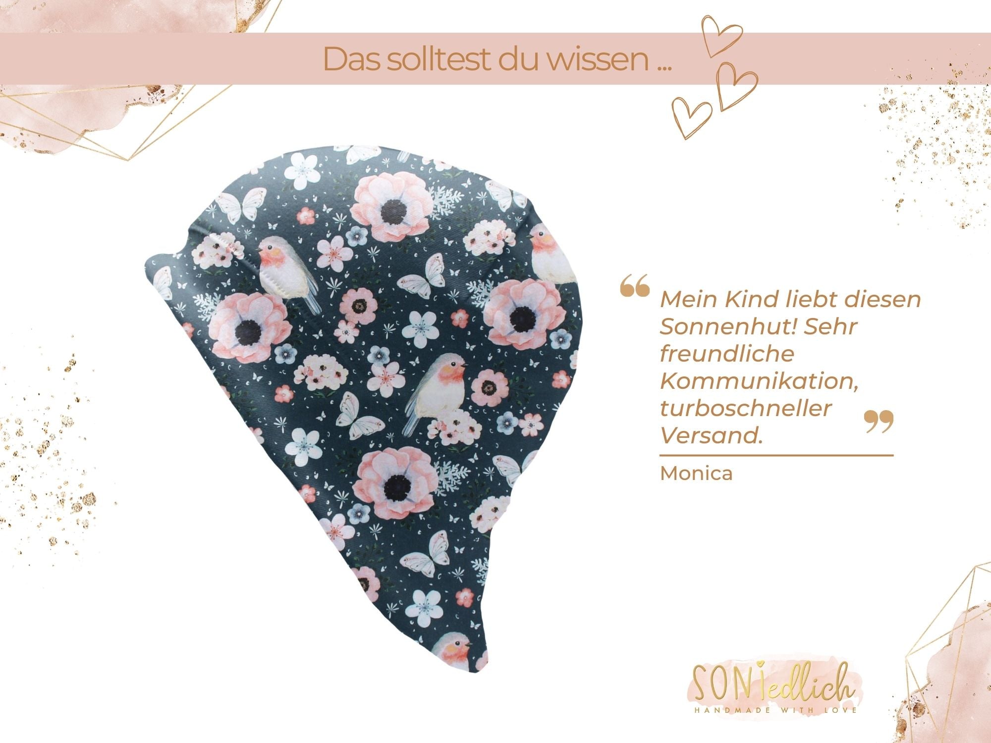 Sonnenhut für Babys und Kinder „little birds, petrol“ Bewertung