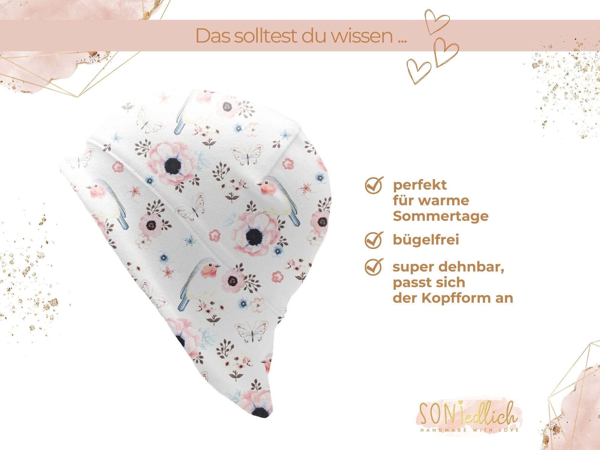 Sonnenhut für Babys und Kinder „little birds, weiß“ Beschreibung