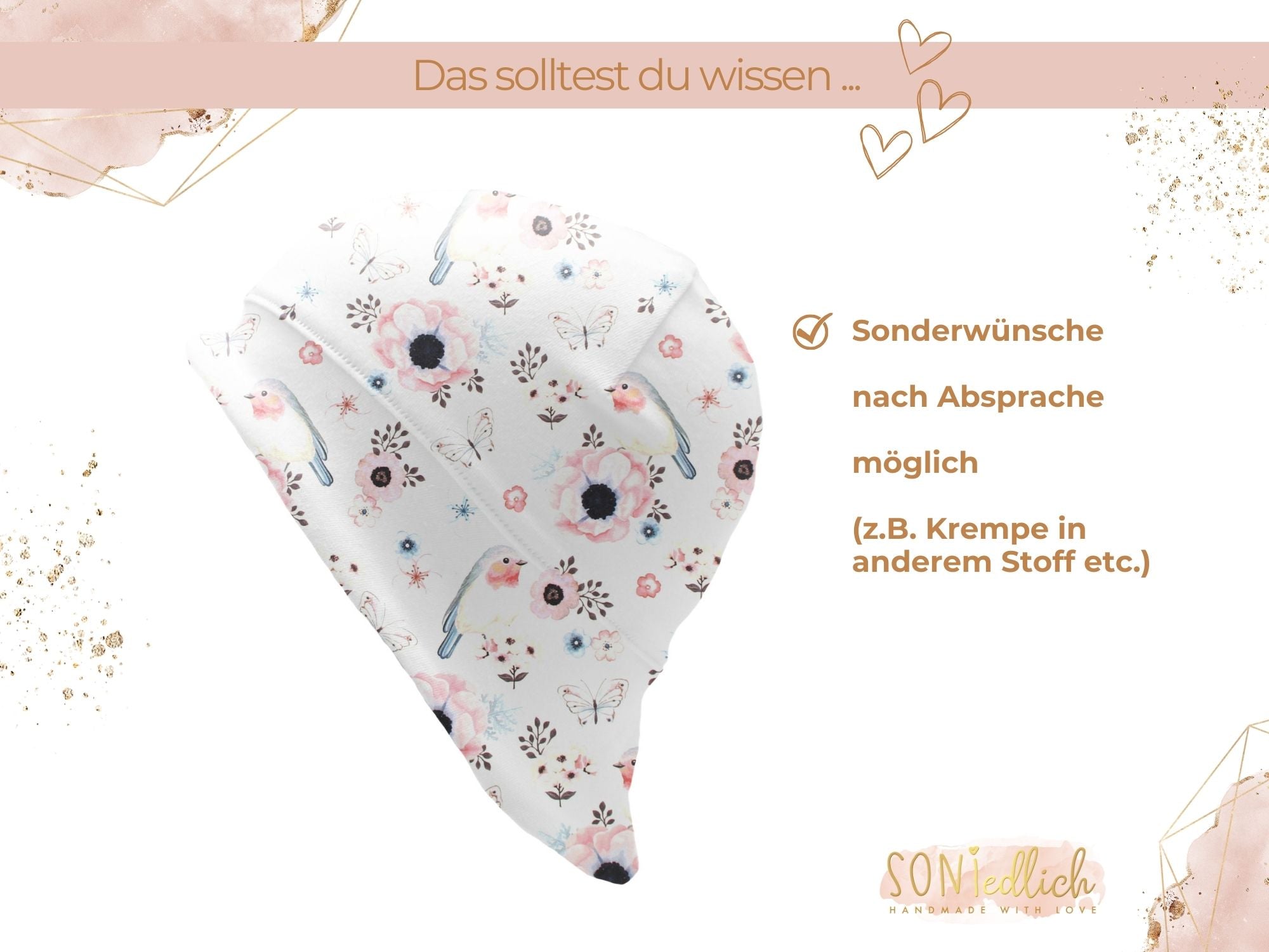 Sonnenhut für Babys und Kinder „little birds, weiß“ Sonderwünsche