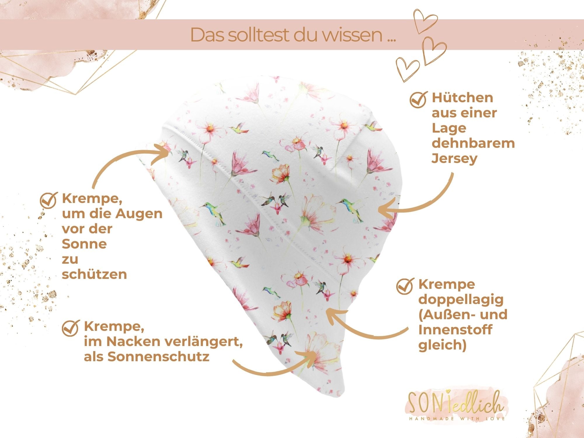 Sonnenhut für Babys und Kinder „little Kolibri“ Details