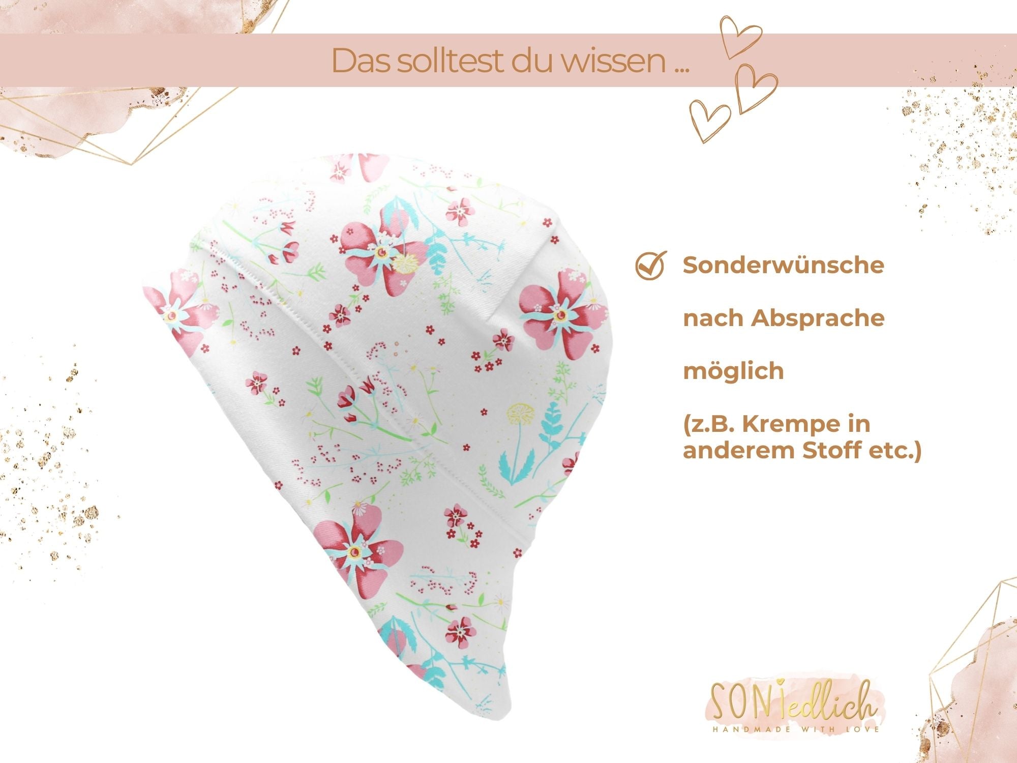 Sonnenhut für Babys und Kinder „lovely flowers“ Sonderwünsche