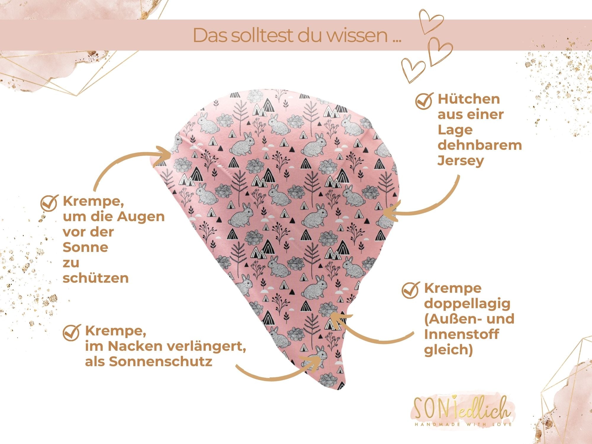 Sonnenhut für Babys und Kinder „mountain bunny“ Details