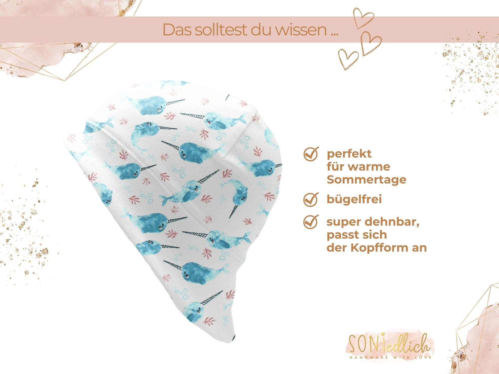 Sonnenhut für Babys und Kinder „Narwale“ Beschreibung