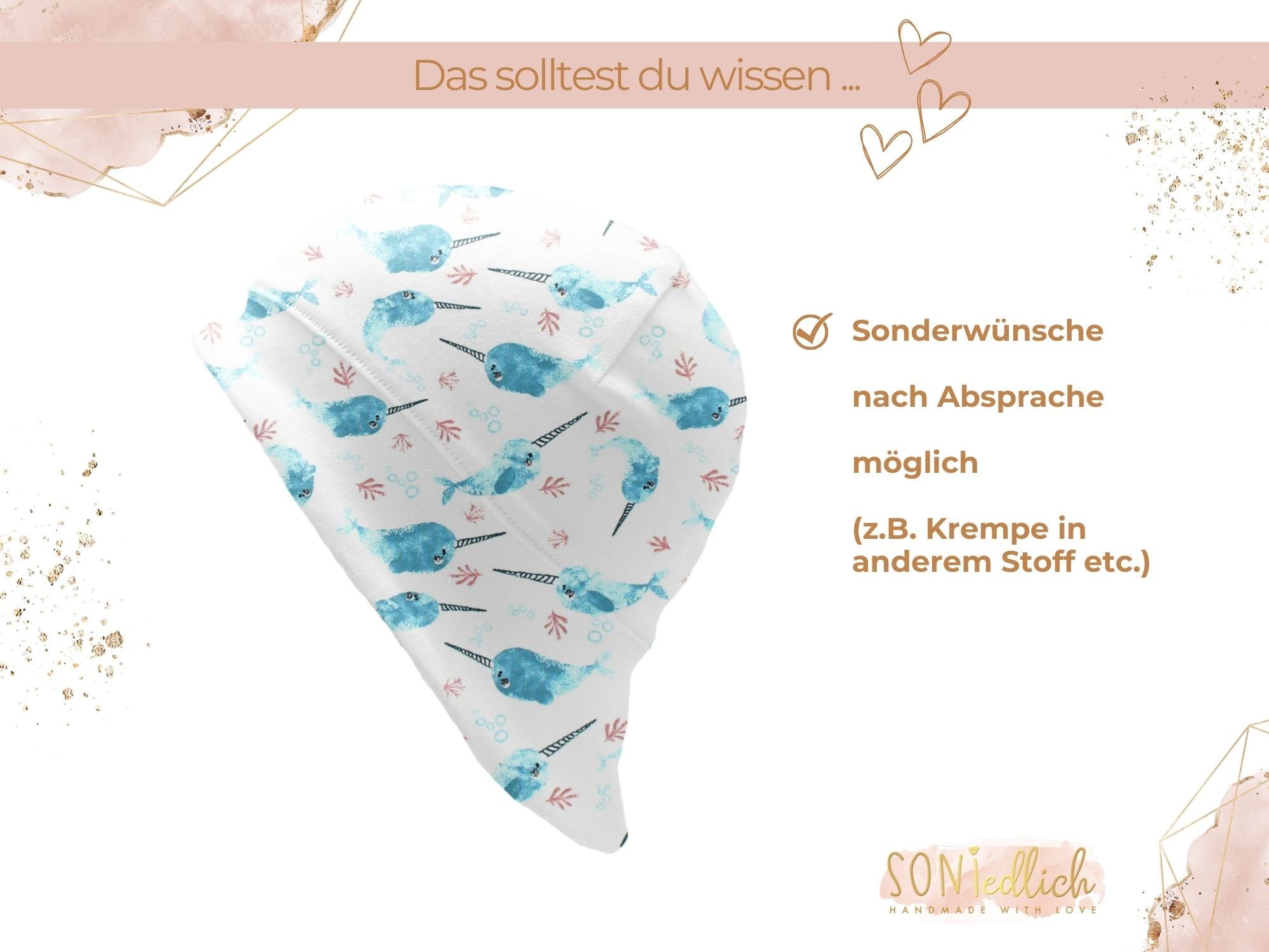 Sonnenhut für Babys und Kinder „Narwale“ Sonderwünsche