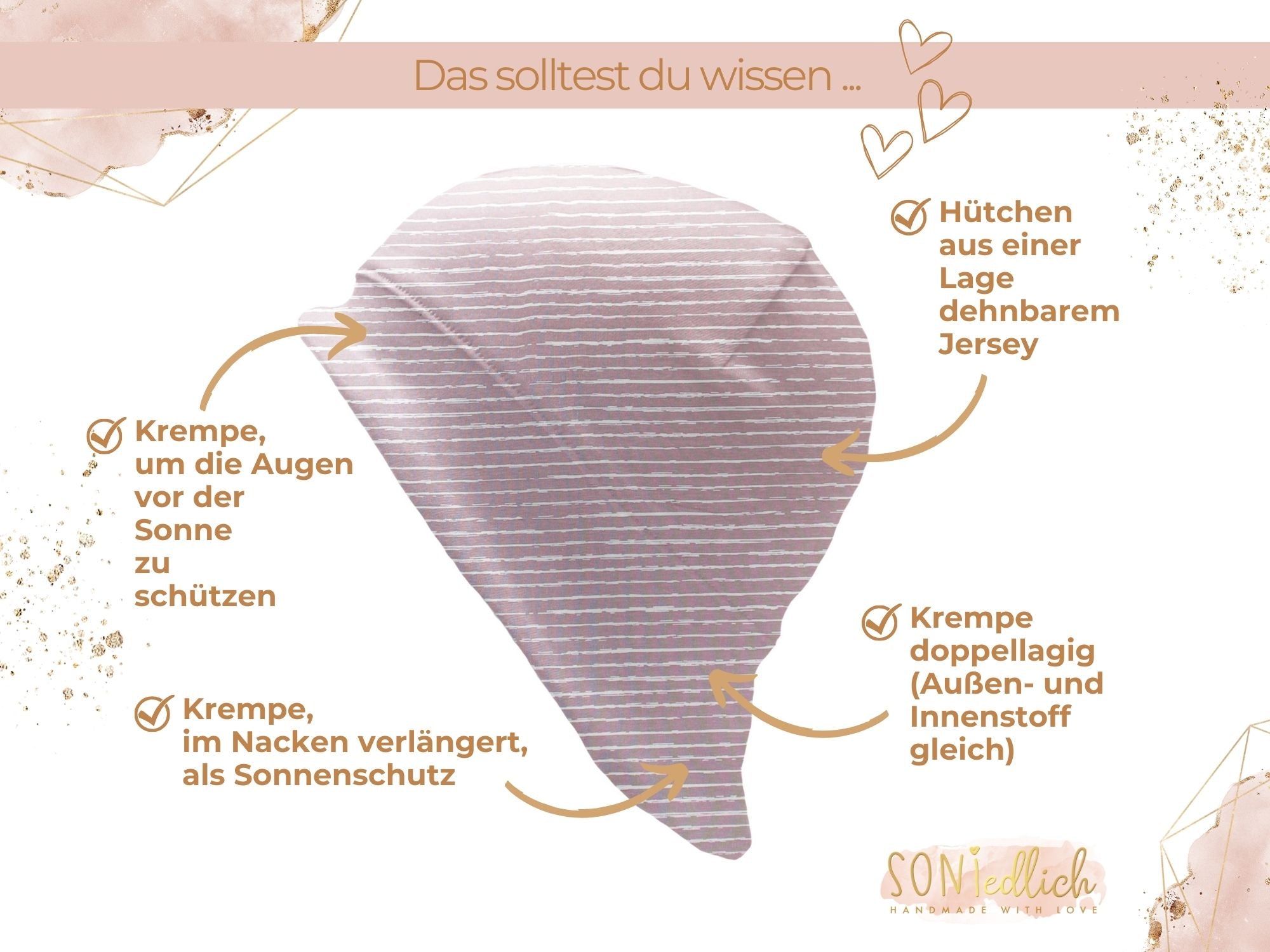 Sonnenhut für Babys und Kinder „painted lines, rosa“ Details