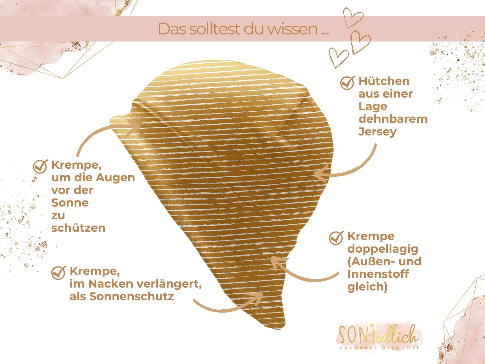 Sonnenhut für Babys und Kinder „painted lines, senf“ Details