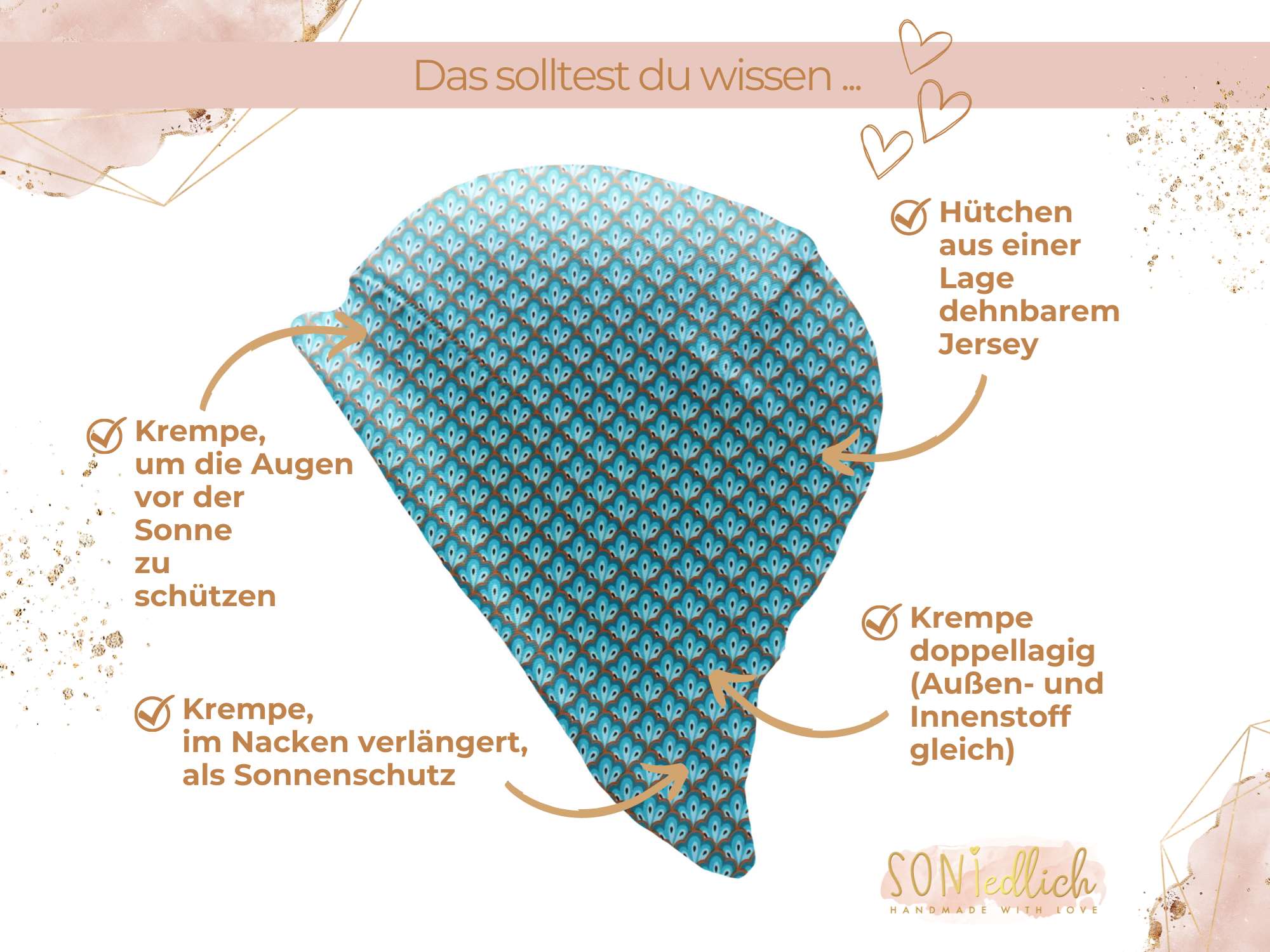 Sonnenhut für Babys und Kinder „Pfauenauge“ Details
