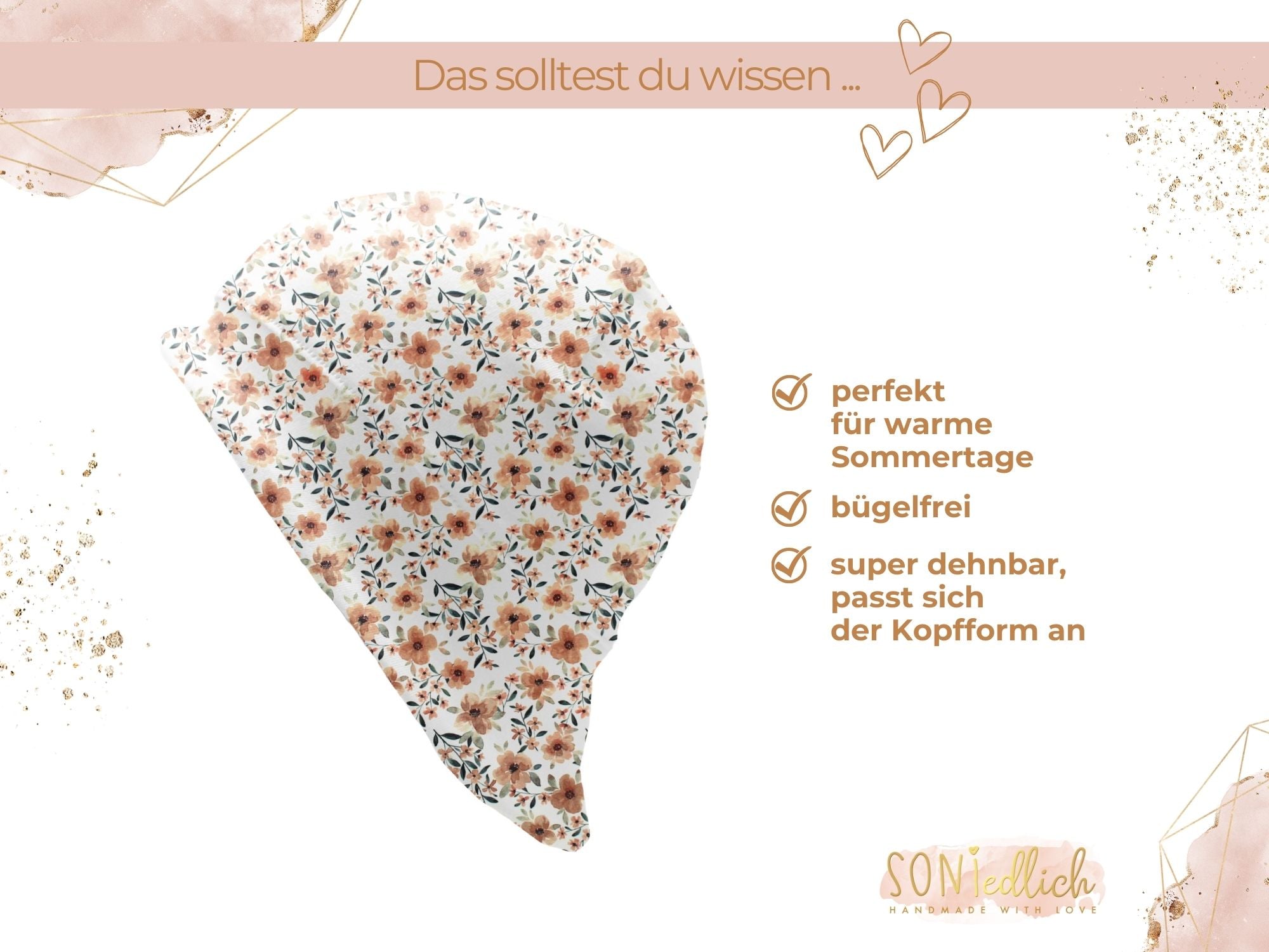 Sonnenhut für Babys und Kinder „Quittenblüte“ Beschreibung