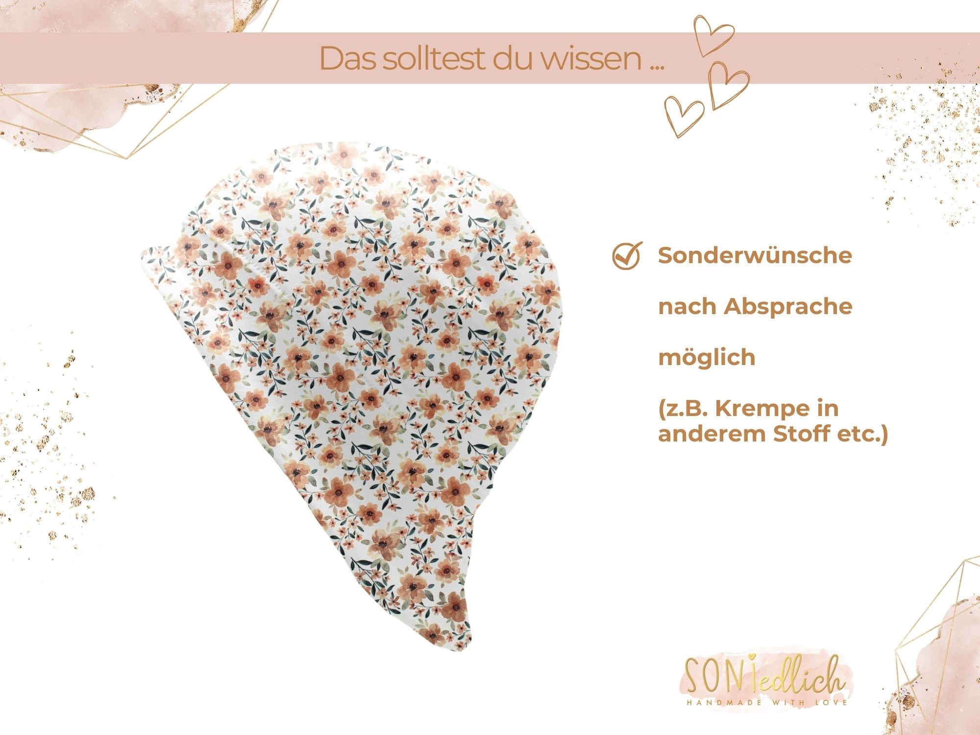 Sonnenhut für Babys und Kinder „Quittenblüte“ Sonderwünsche