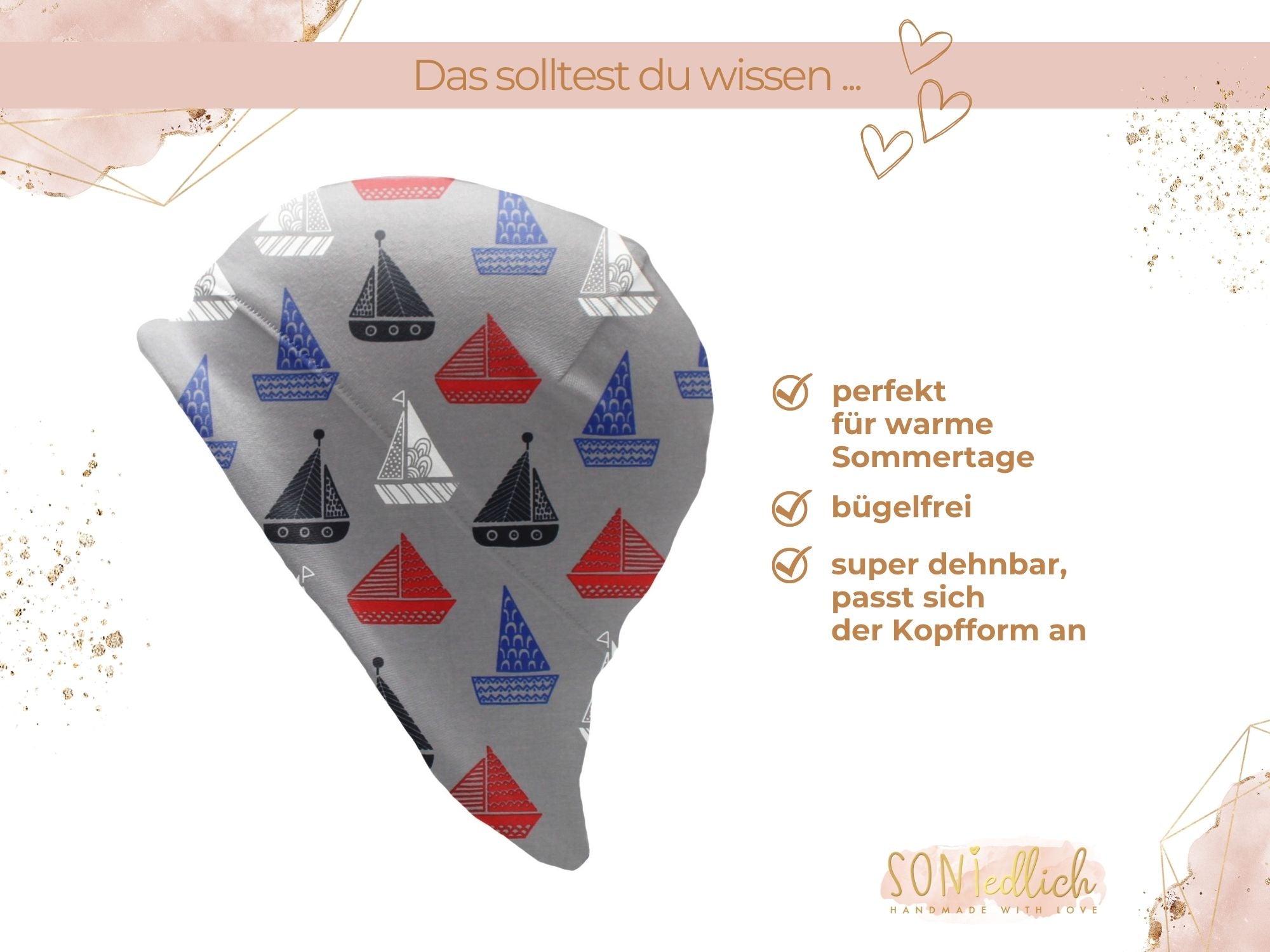 Sonnenhut für Babys und Kinder „Segelboot“ Beschreibung