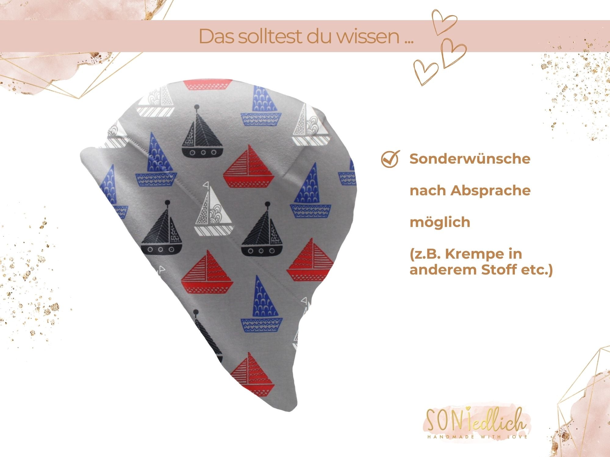Sonnenhut für Babys und Kinder „Segelboot“ Sonderwünsche
