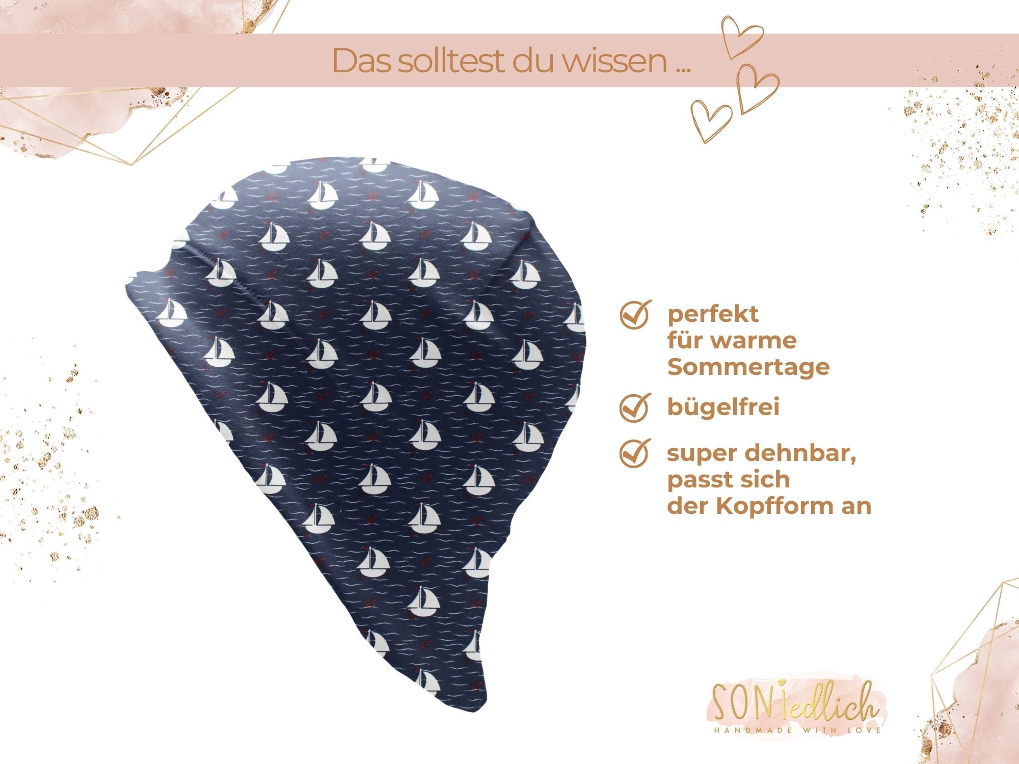 Sonnenhut für Babys und Kinder „Segelboote, marine“ Beschreibung