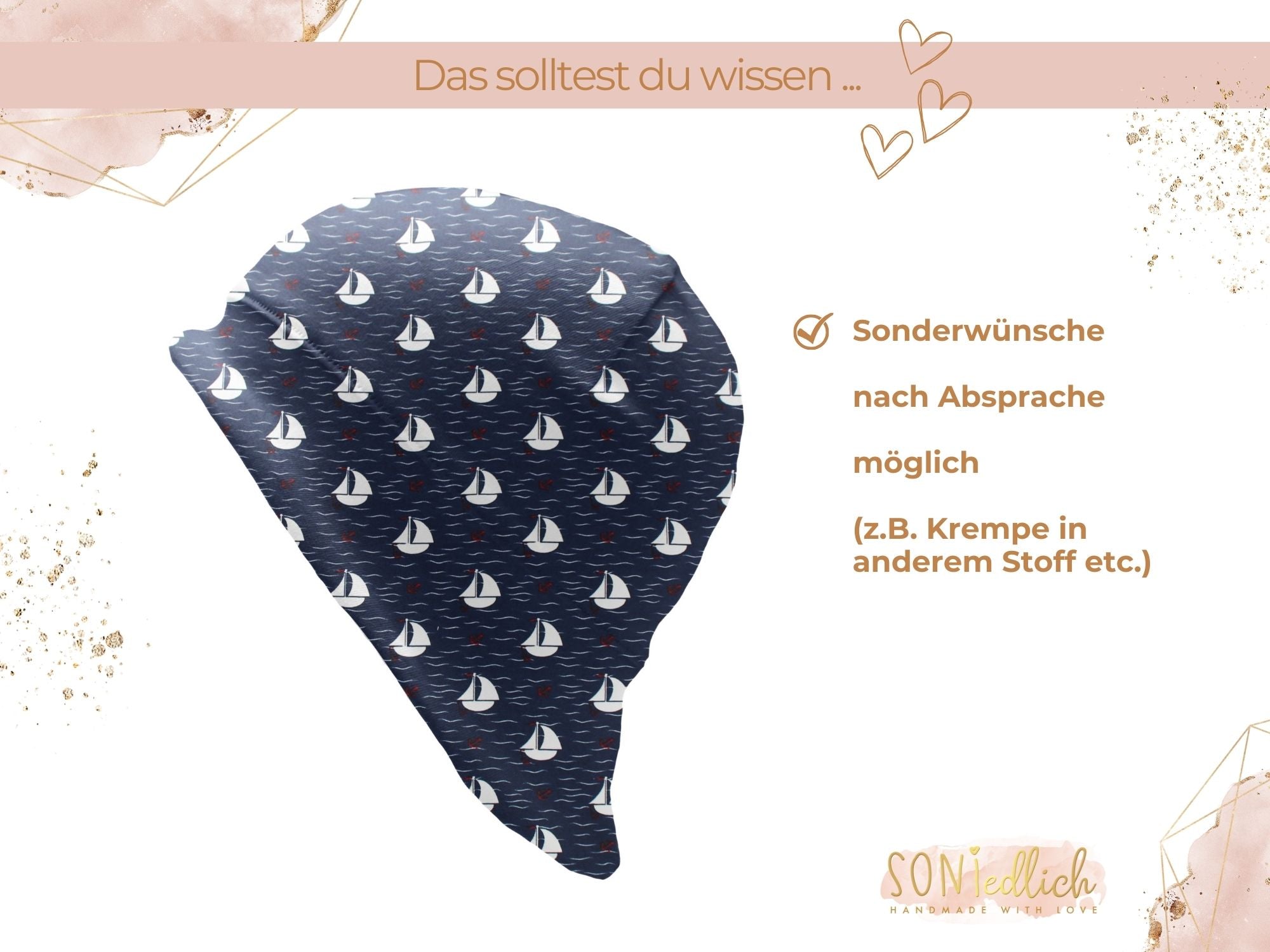 Sonnenhut für Babys und Kinder „Segelboote, marine“ Sonderwünsche