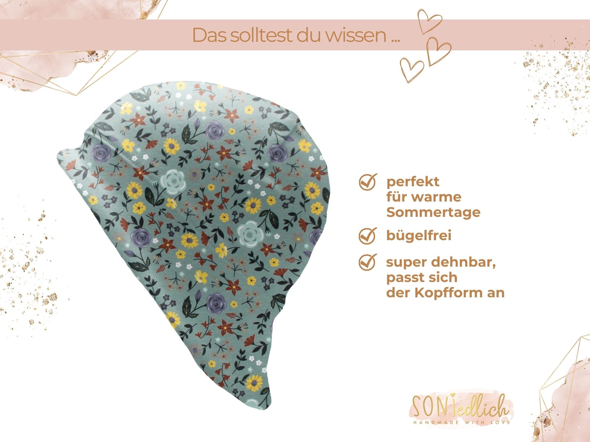 Sonnenhut für Babys und Kinder „Sommerwiese, altgrün“ Beschreibung