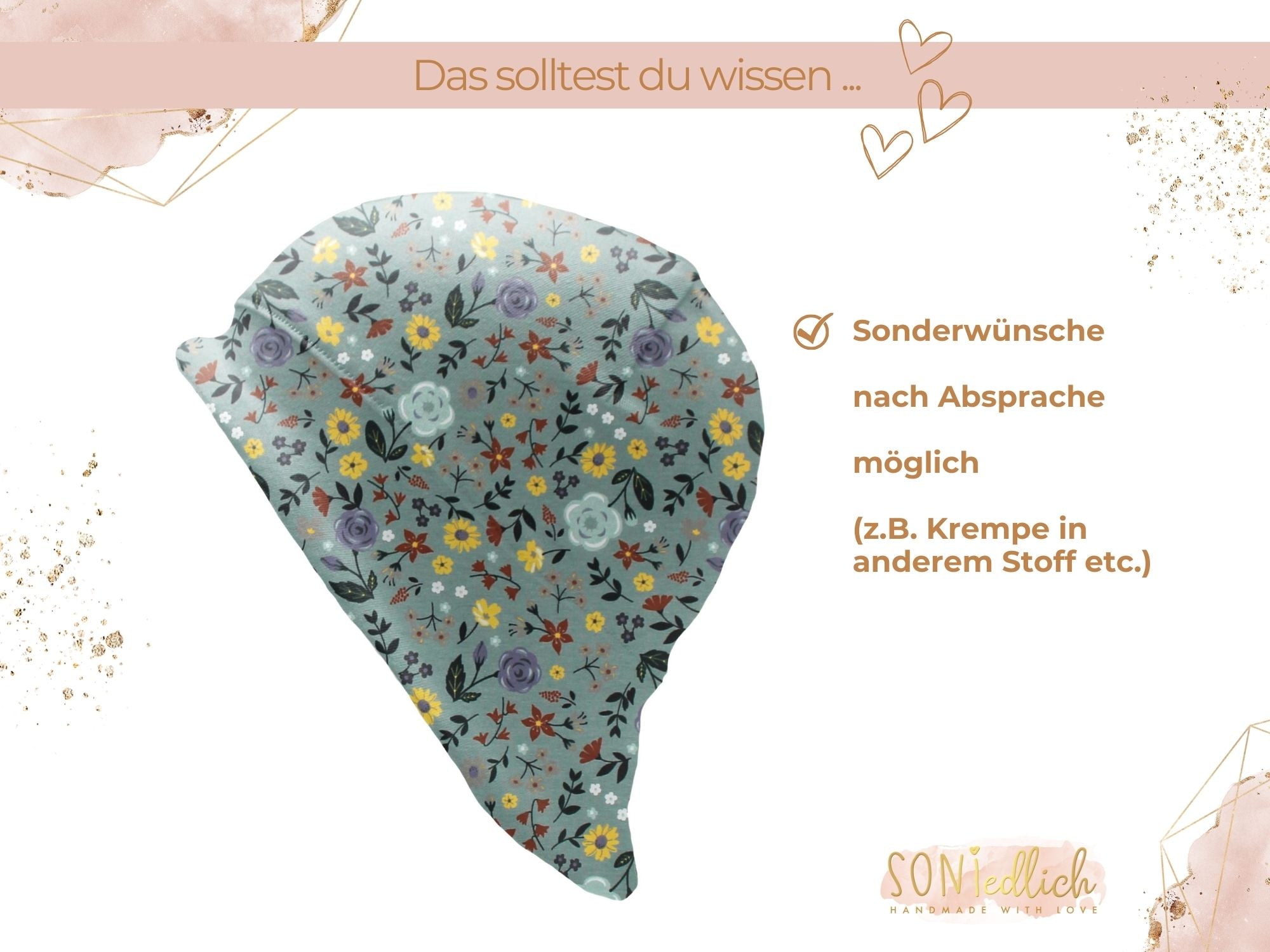 Sonnenhut für Babys und Kinder „Sommerwiese, altgrün“ Sonderwünsche