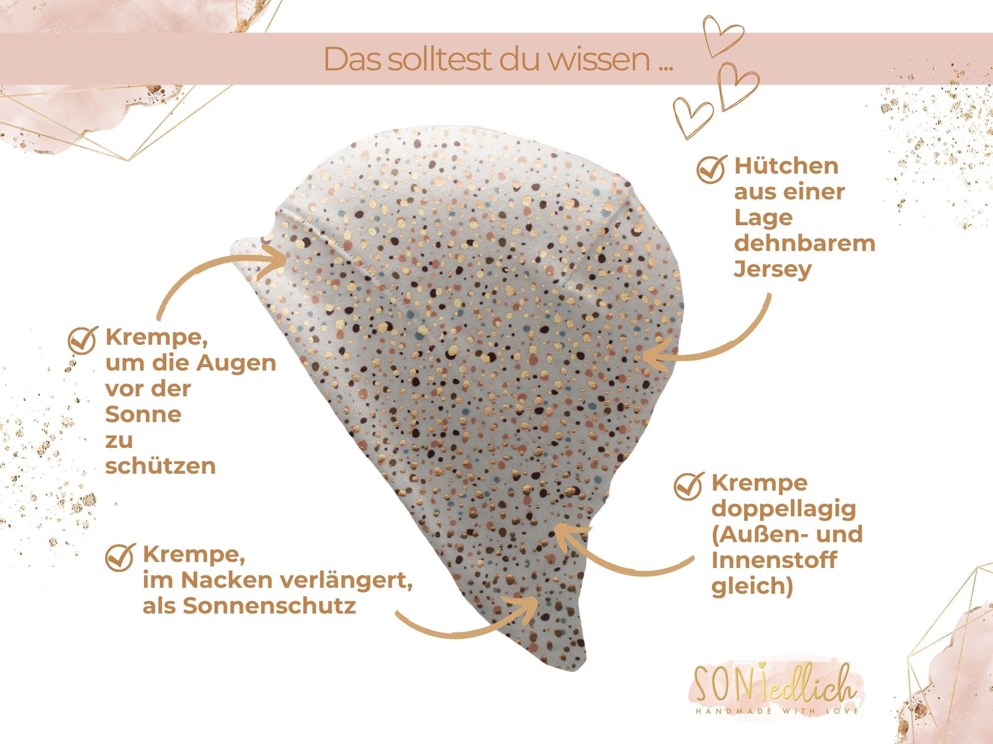 Sonnenhut für Babys und Kinder „Sprenkel, gold“ Details