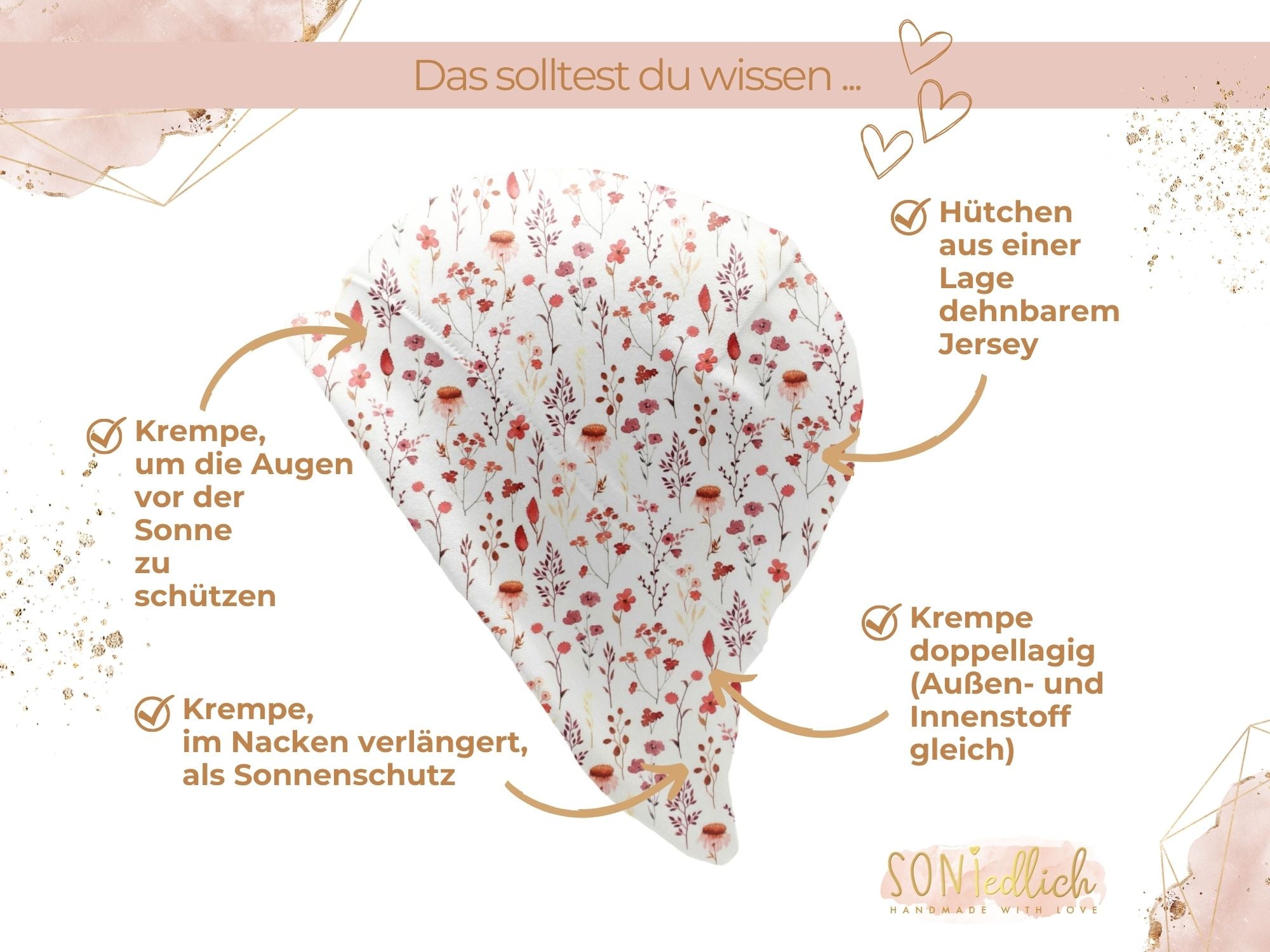 Sonnenhut für Babys und Kinder „sunset flowers“ Details