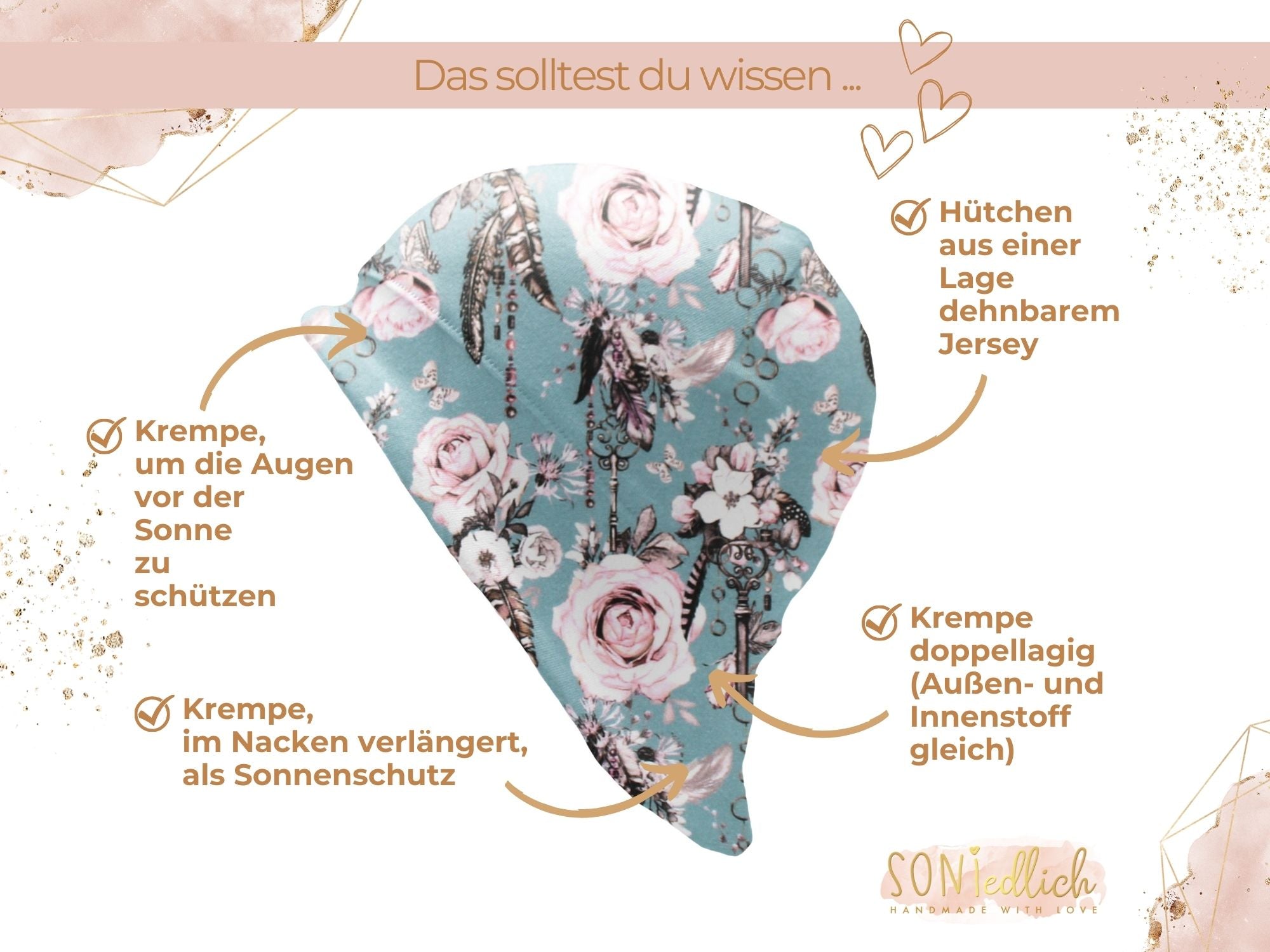 Sonnenhut für Babys und Kinder „sweet keys“ Details